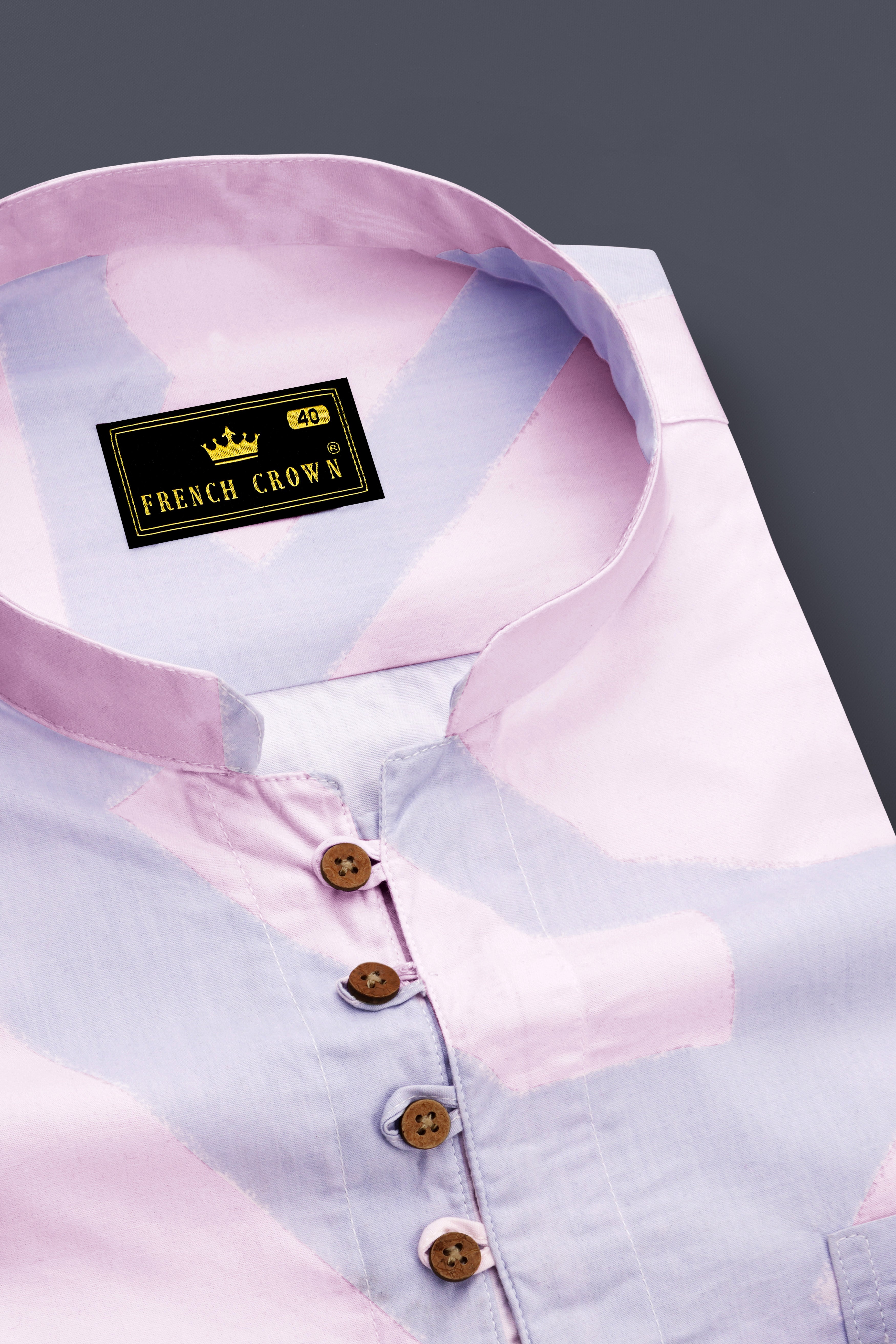 Platinum Pink and Gainsboro Blue Premium Cotton Kurta Shirt