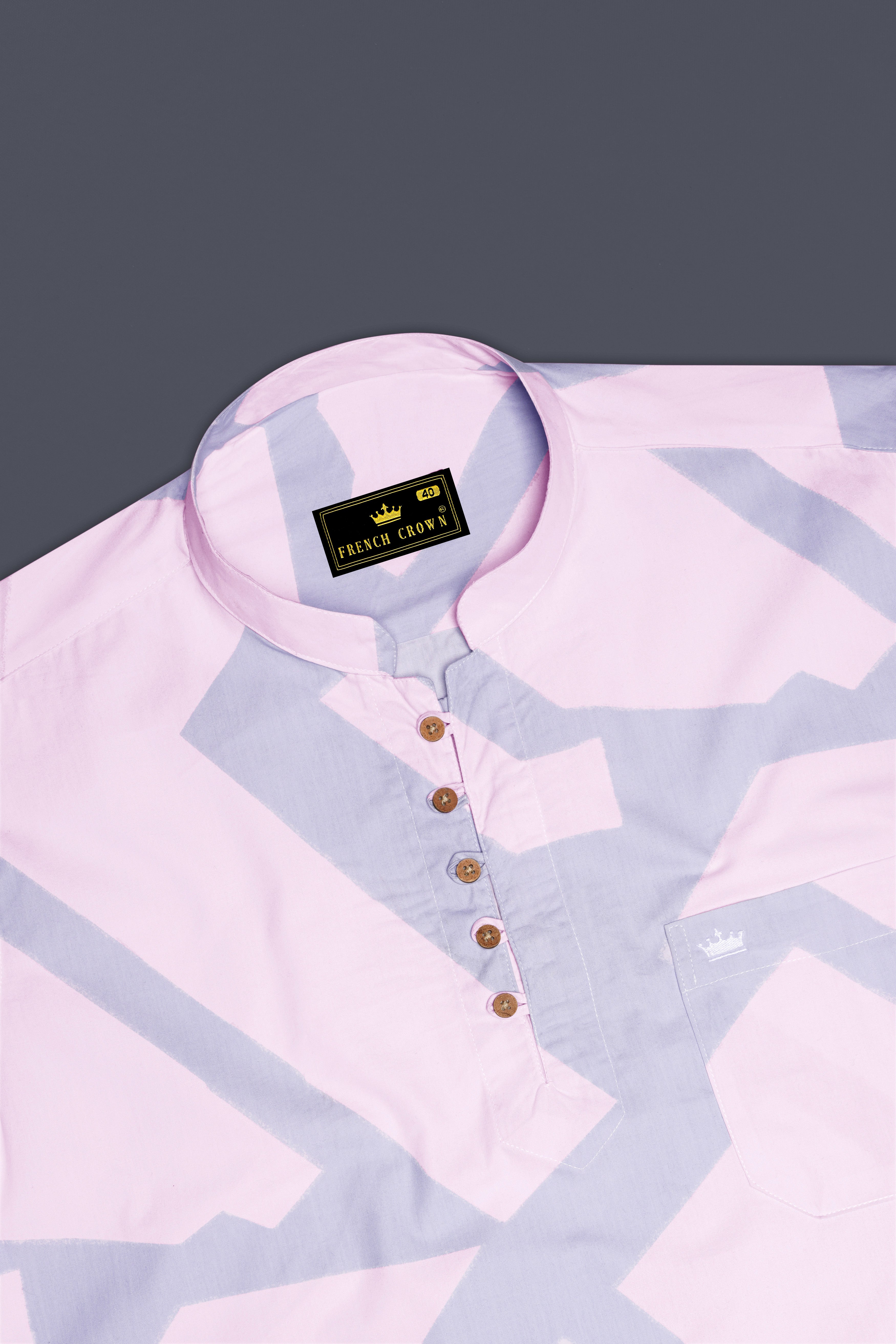 Platinum Pink and Gainsboro Blue Premium Cotton Kurta Shirt