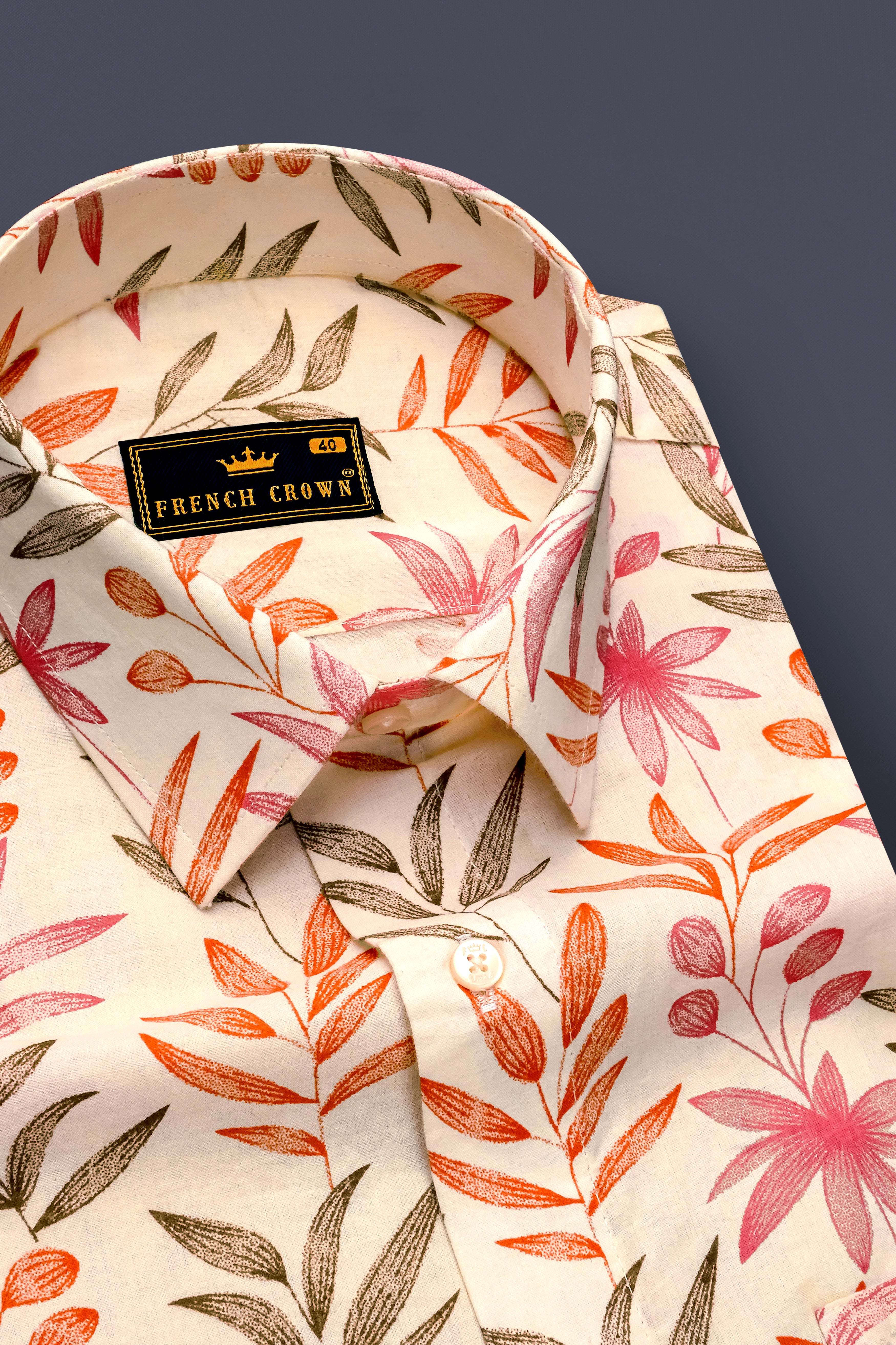 Bright White With Multi Coloured Leaves Printed Premium Cotton Shirt