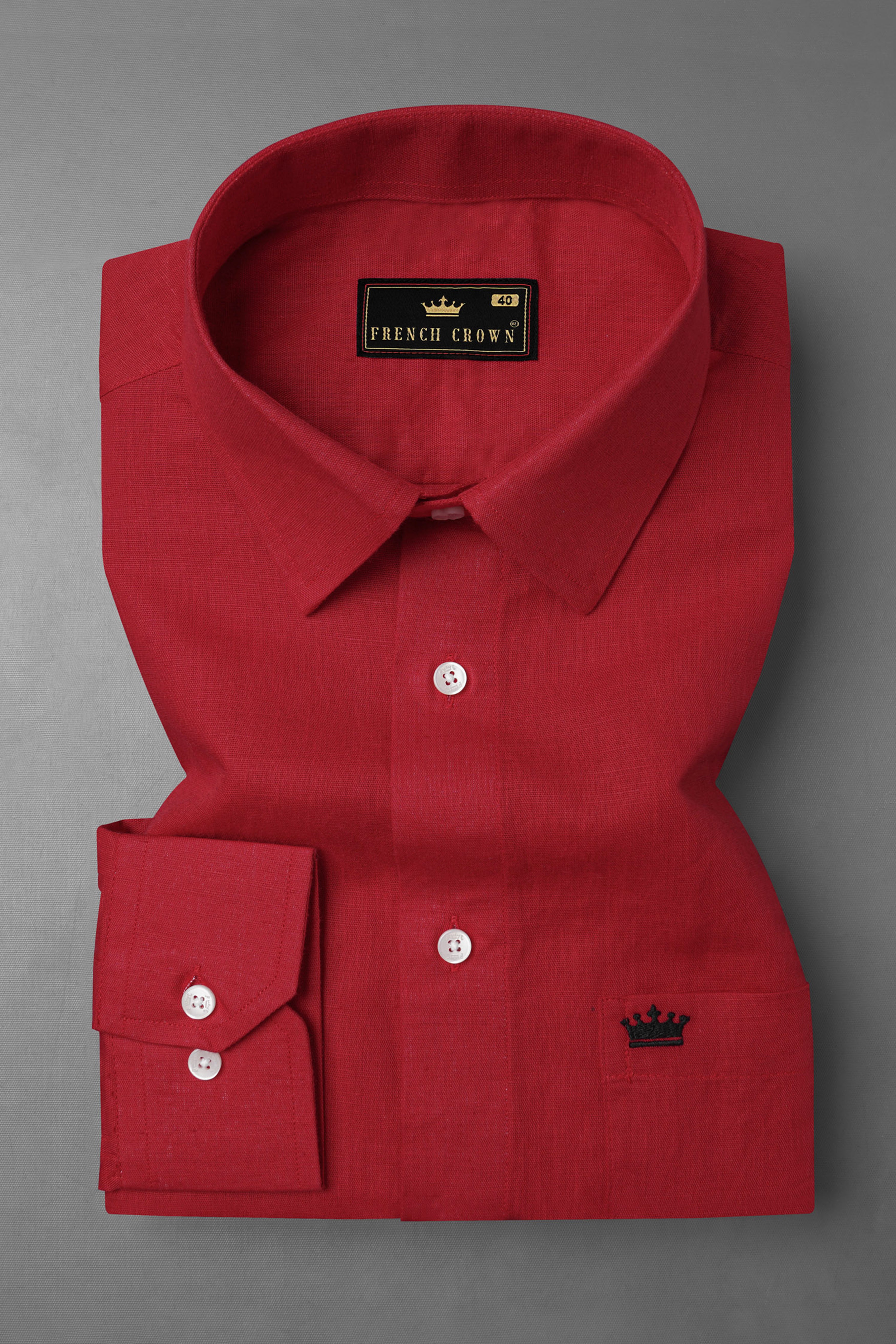 Vivid Auburn Red Luxurious Linen Shirt