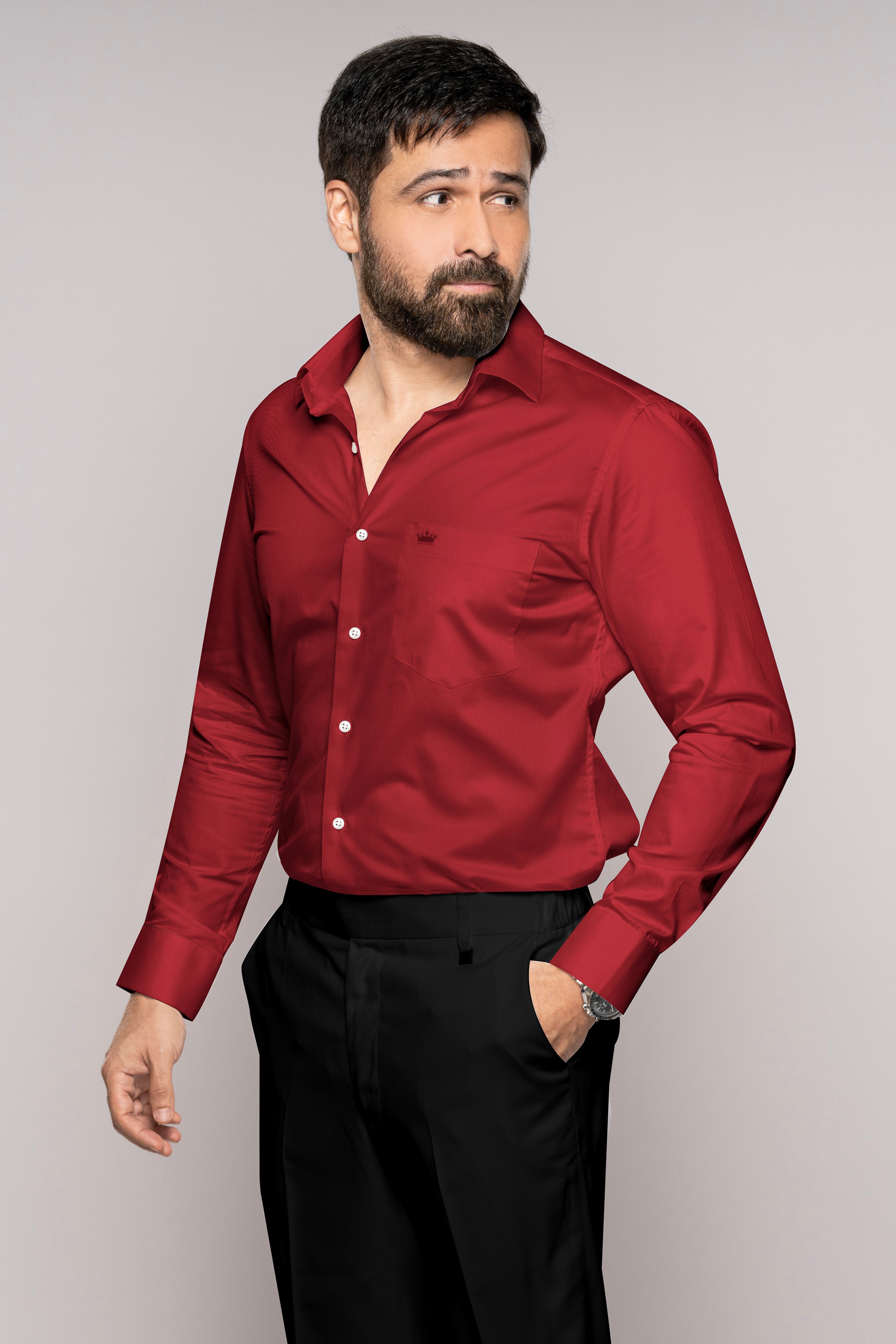 Vivid Auburn Red Luxurious Linen Shirt