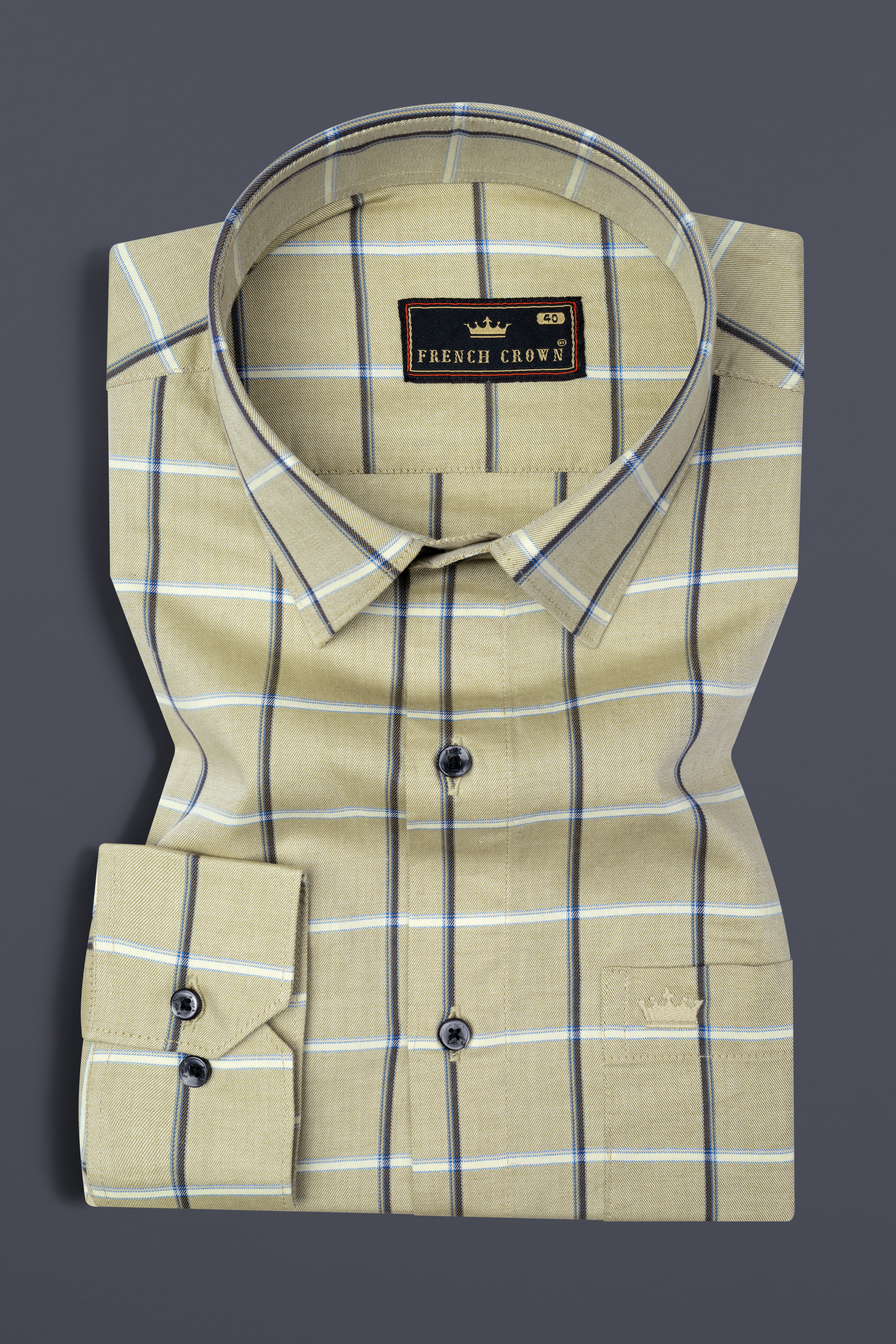 Pavlova Beige Windowpane Twill Textured Premium Cotton Shirt