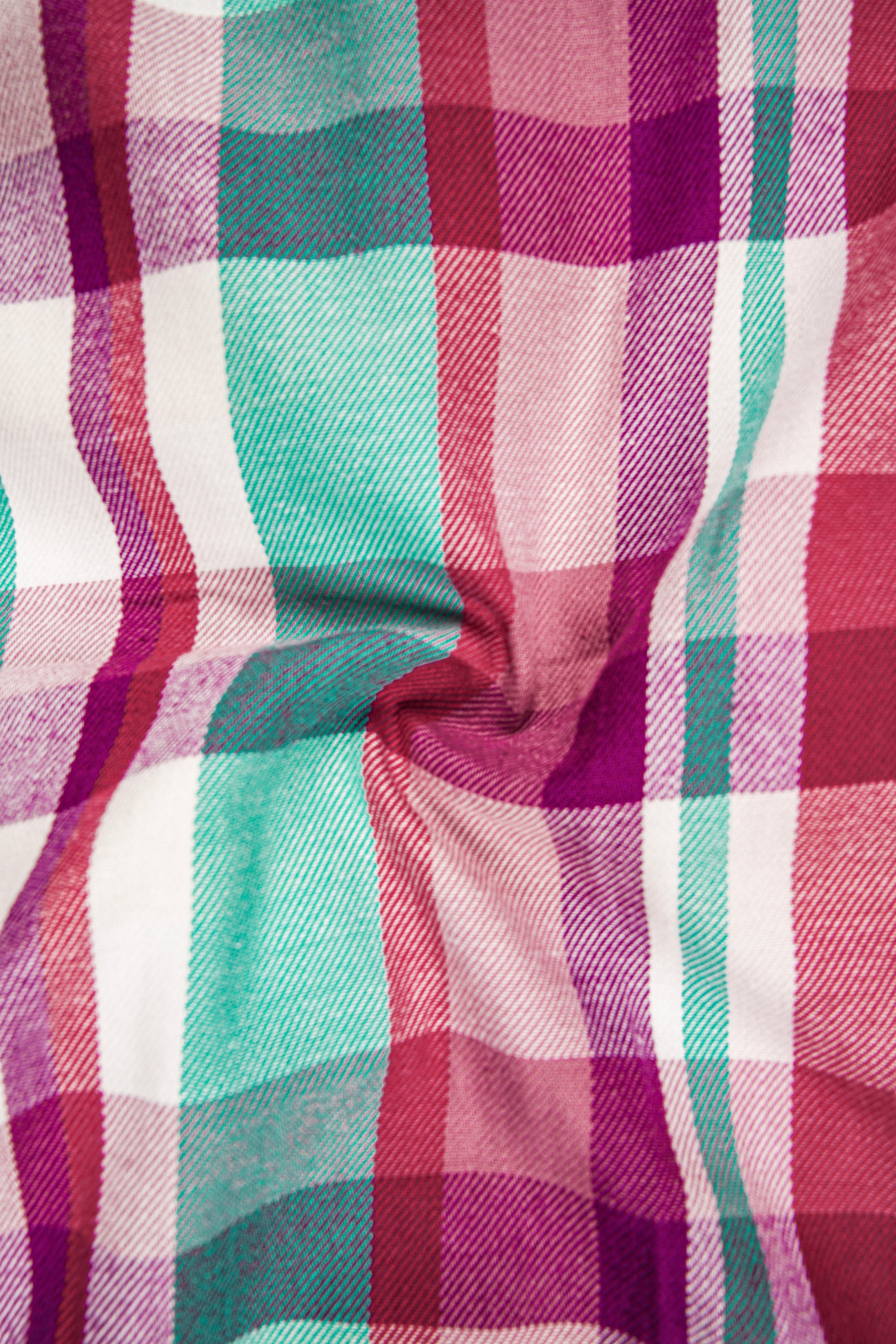 Bright White and Jasper Pink Plaid Twill Premium Cotton Hoodie Shirt