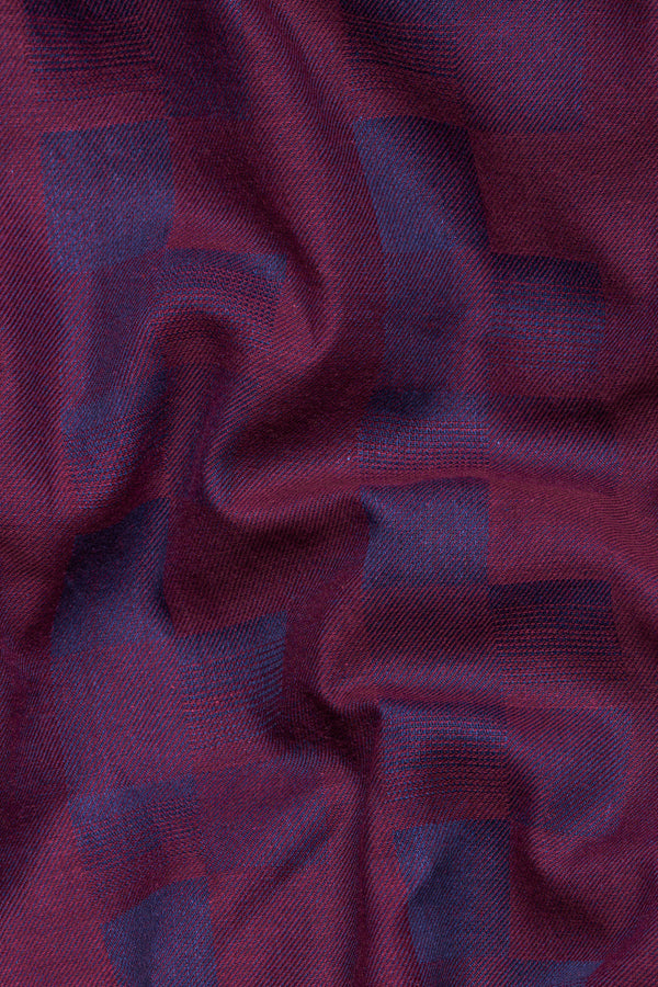 Casper Blue And Eclipse Wine Bird Embroidered Jacquard Textured Premium Cotton Designer Shirt.