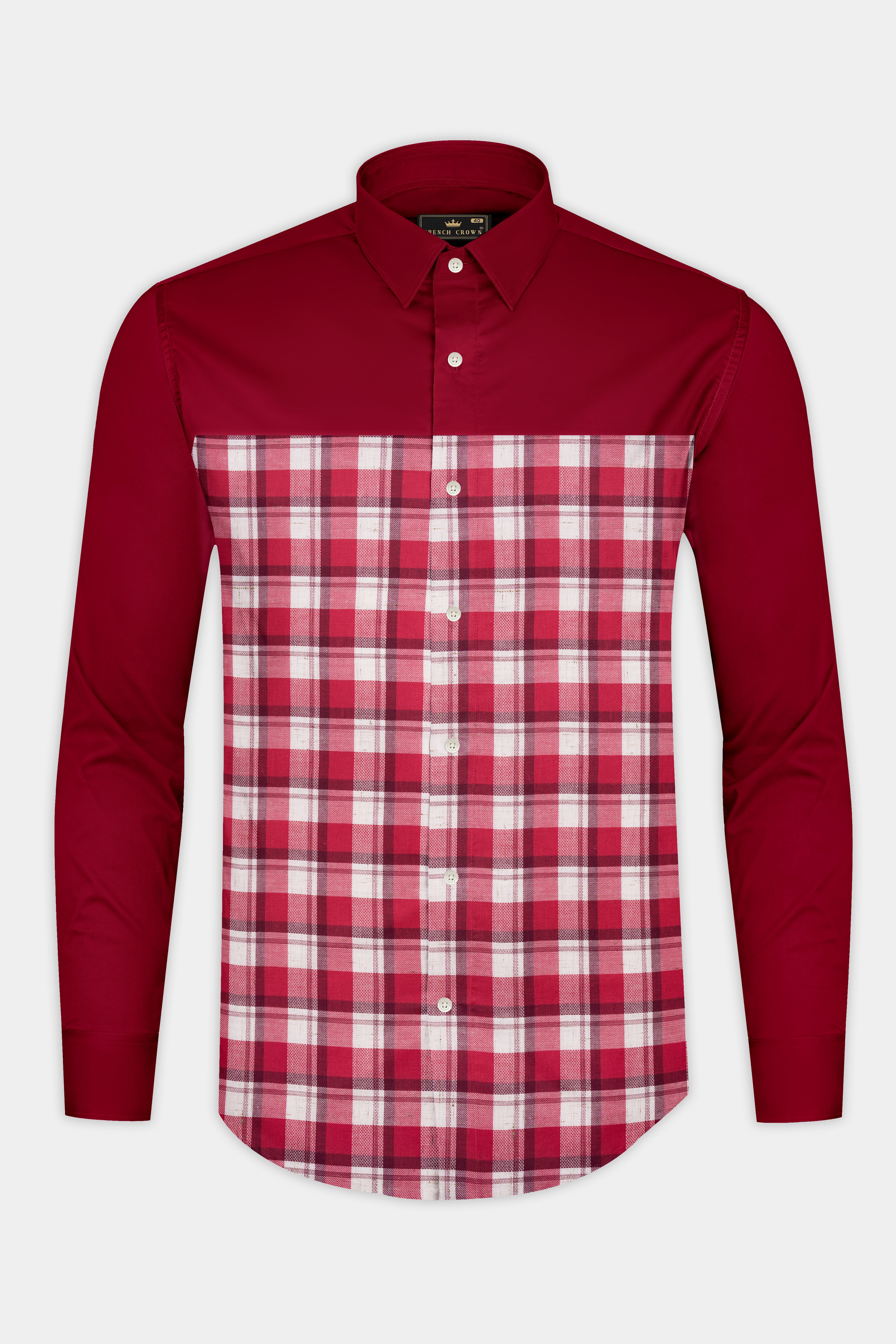 Firebrick Maroon Plaid Dobby Textured Premium Giza Cotton Designer Shirt