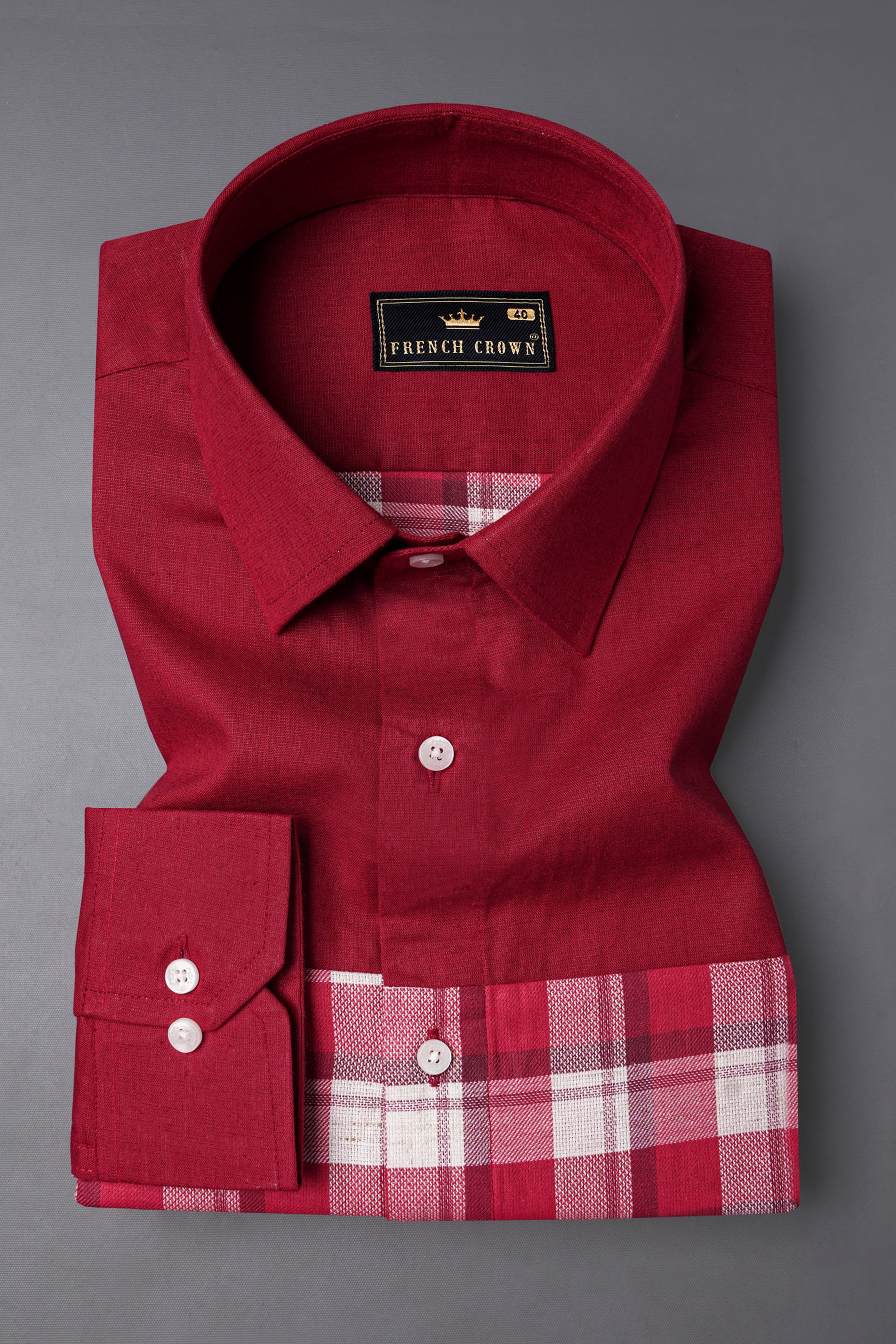 Firebrick Maroon Plaid Dobby Textured Premium Giza Cotton Designer Shirt