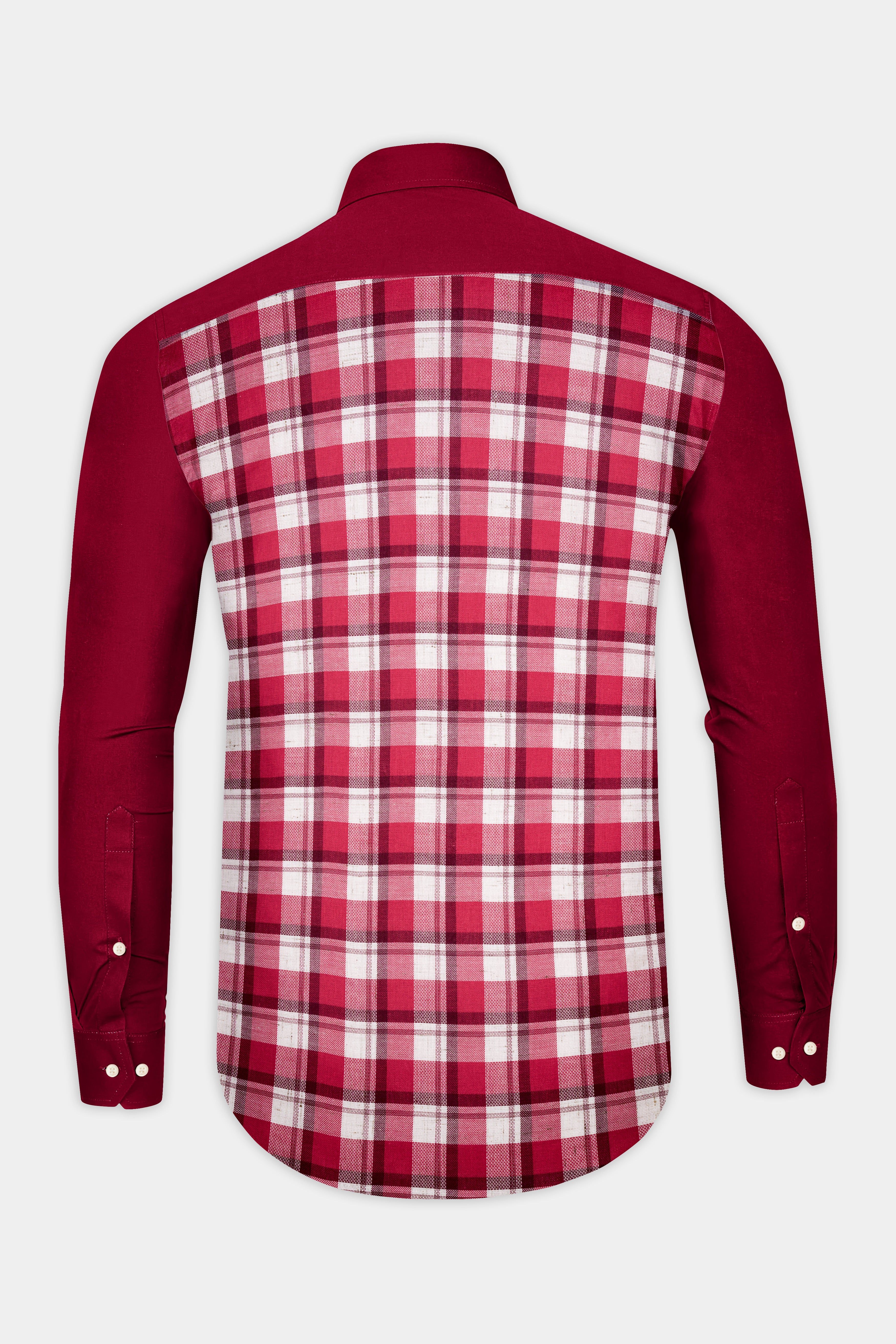 Firebrick Maroon Plaid Dobby Textured Premium Giza Cotton Designer Shirt