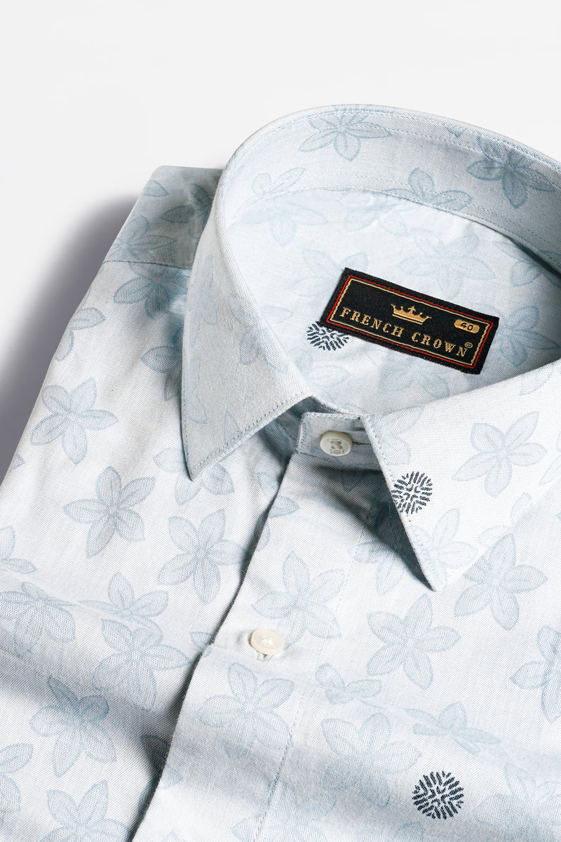 Mischka Blue Floral Jacquard Textured Premium Giza Cotton Shirt
