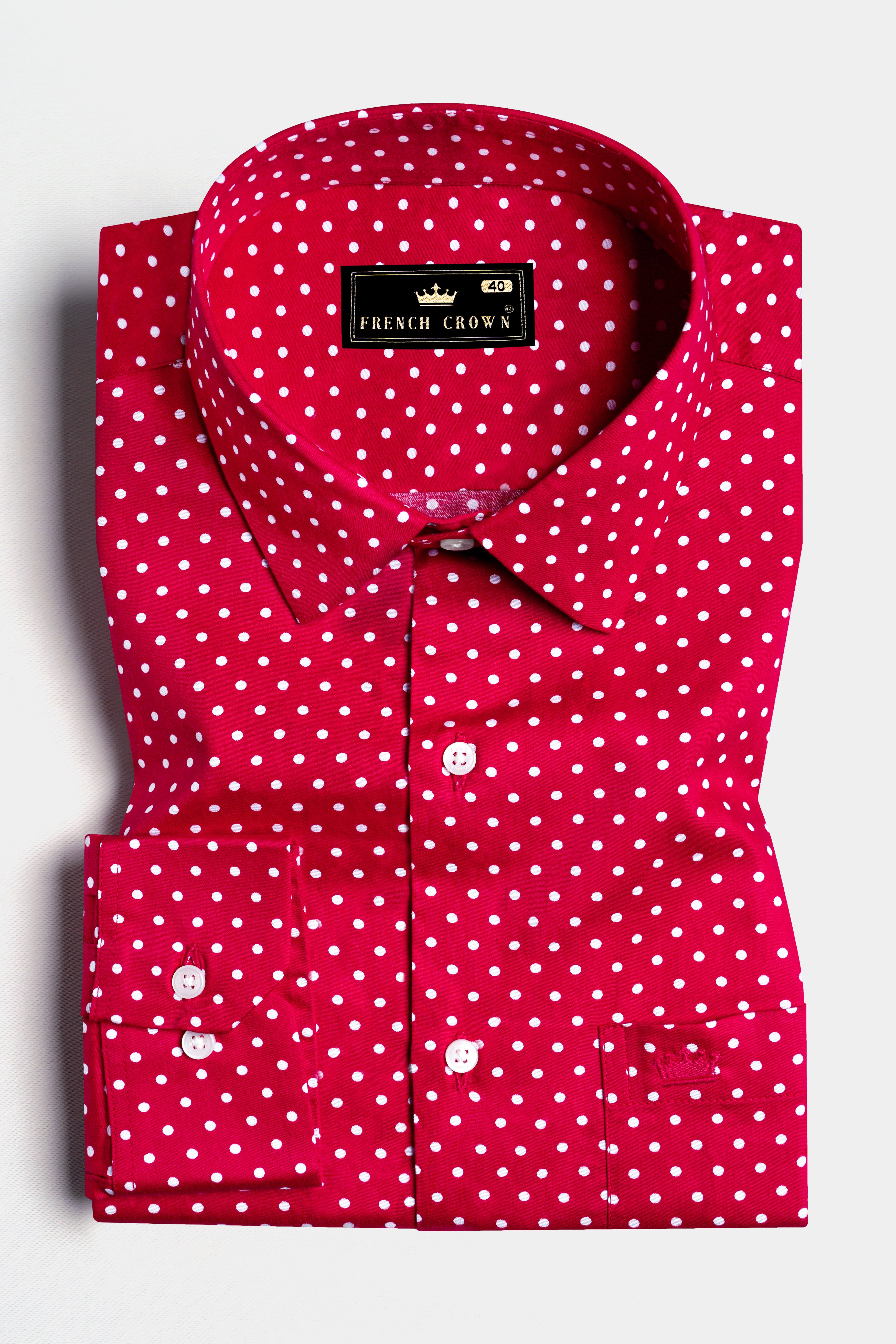 Scarlet Red and White Polka Dotted Premium Cotton Shirt