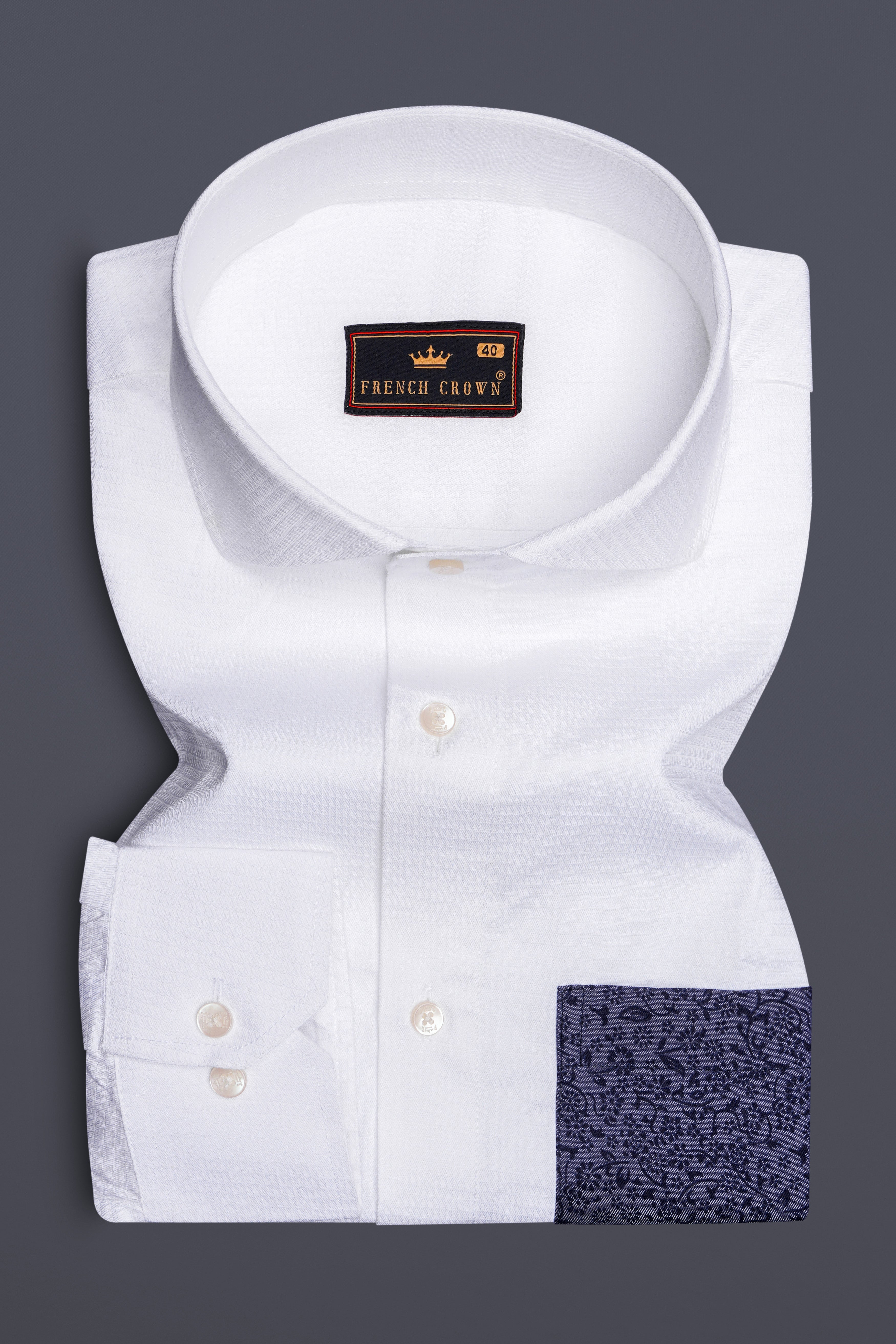 Bright White Dobby Textured Premium Giza Cotton Designer Shirt