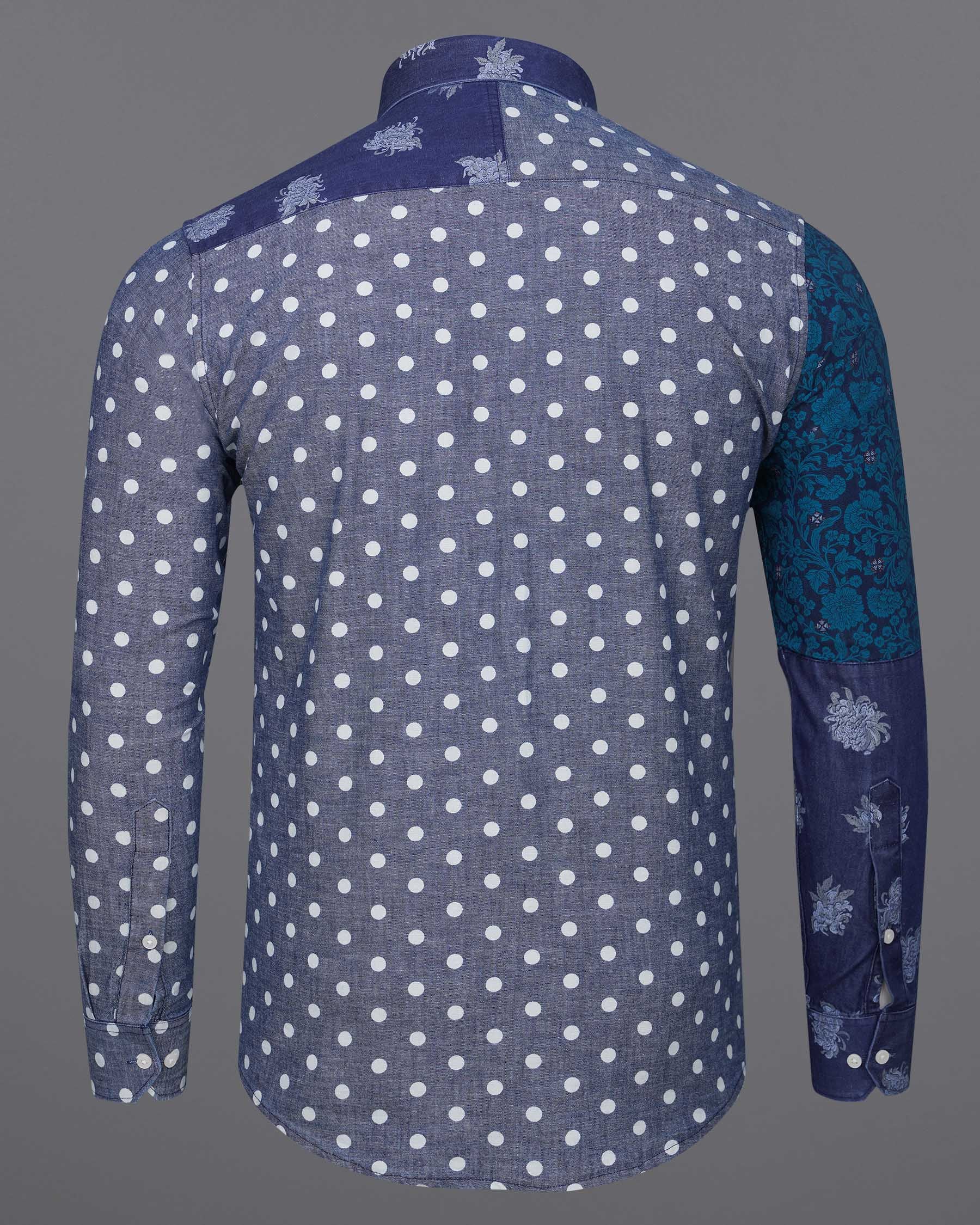 Gunpowder Blue Polka Dotted Chambray Textured Premium Cotton Designer denim Shirt