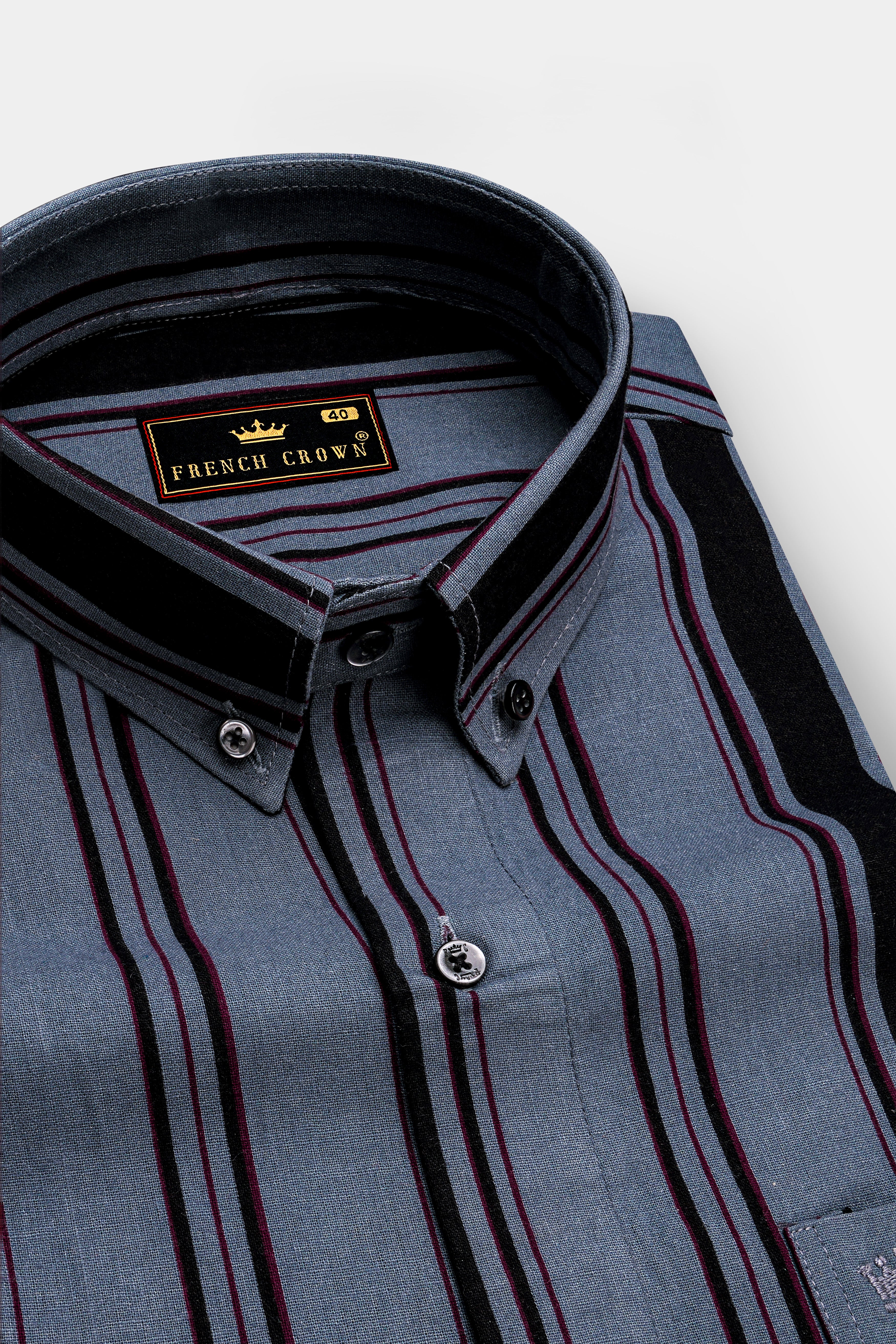 Pale Sky Gray Striped Royal Oxford Shirt