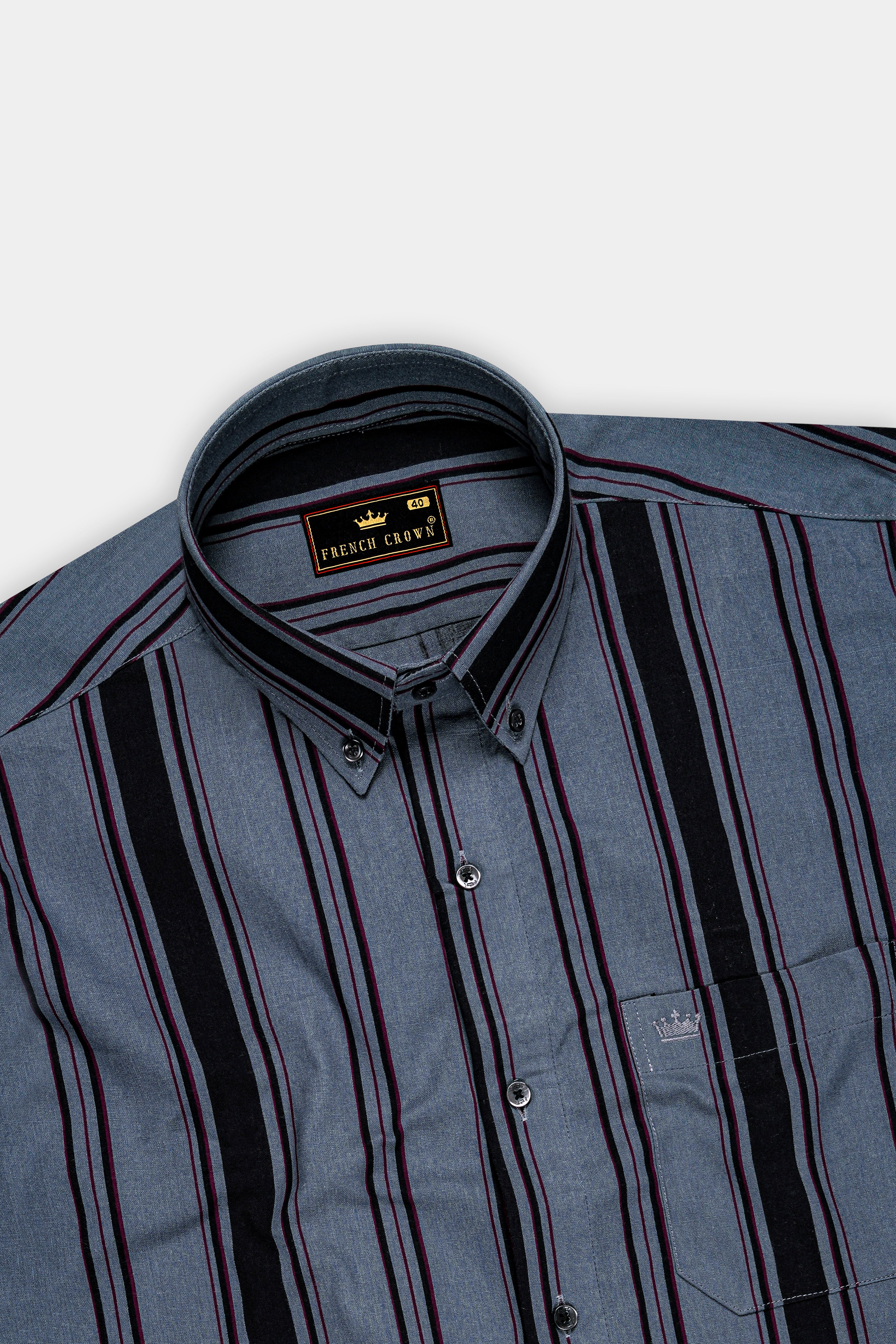 Pale Sky Gray Striped Royal Oxford Shirt