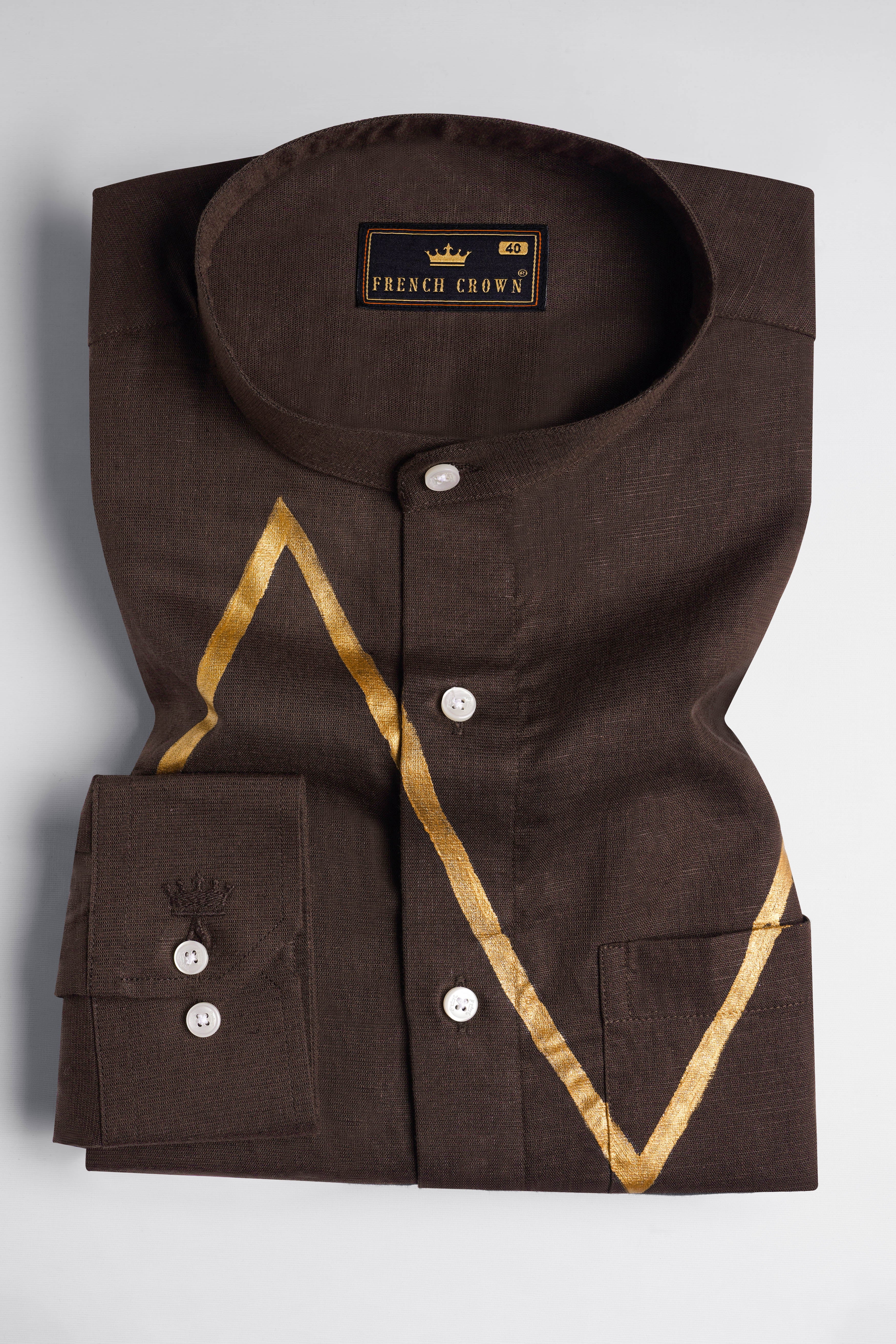Walnut Brown Hand Painted Luxurious Linen Designer Shirt