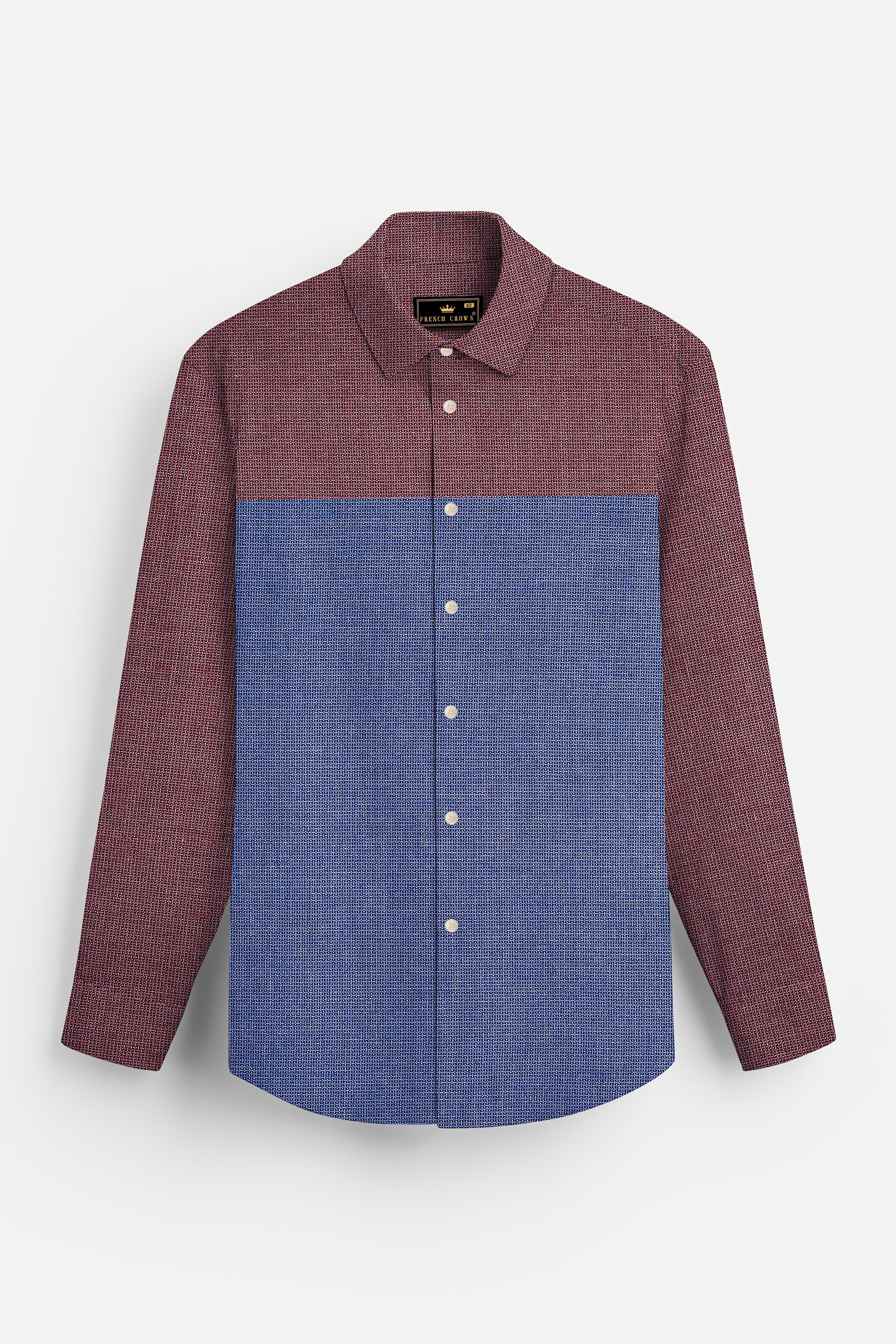 Marguerite Blue and Flamingo Brown Dobby Textured Premium Giza Cotton Designer Shirt