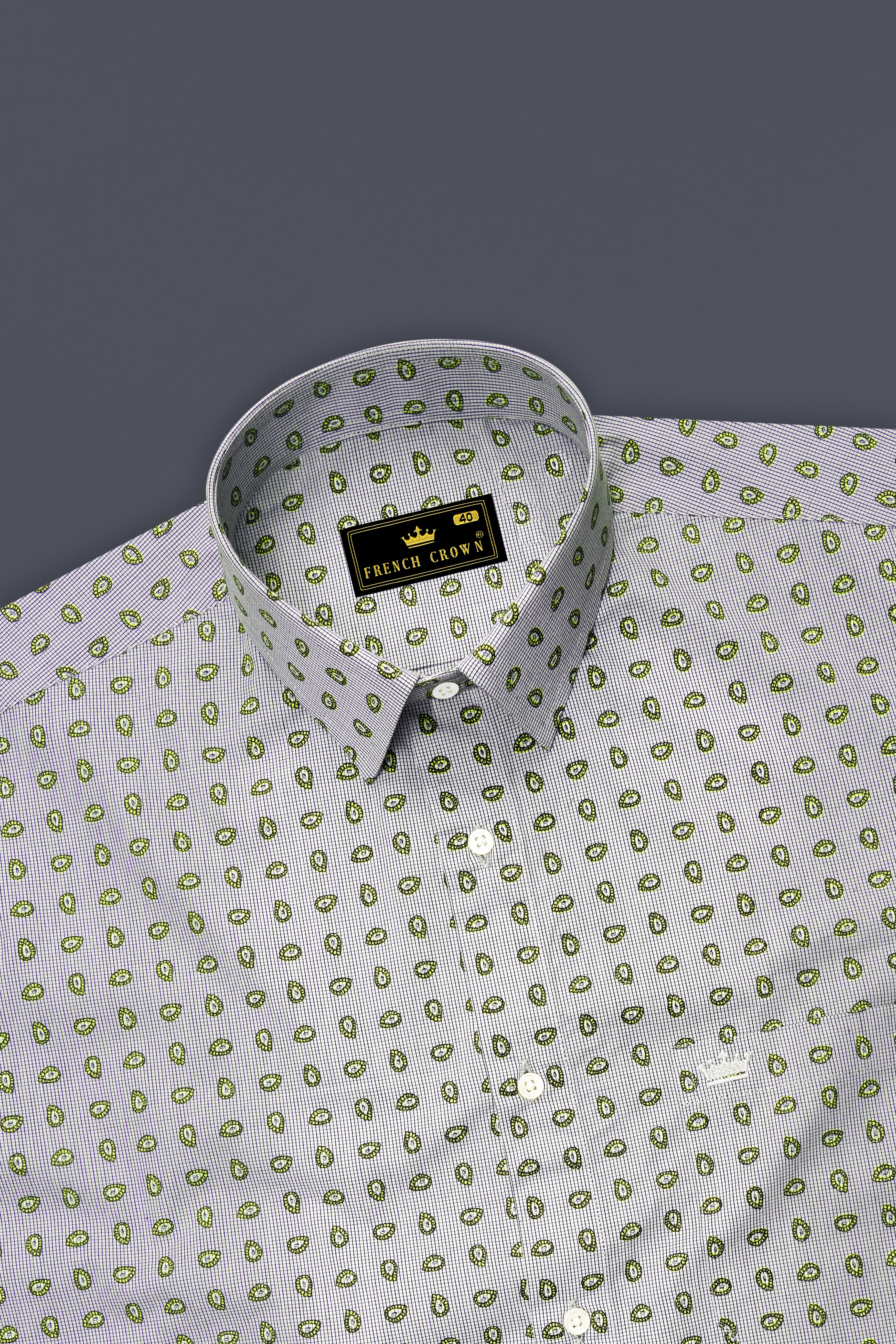 White And Jasmine Green Paisley Printed Premium Cotton Shirt