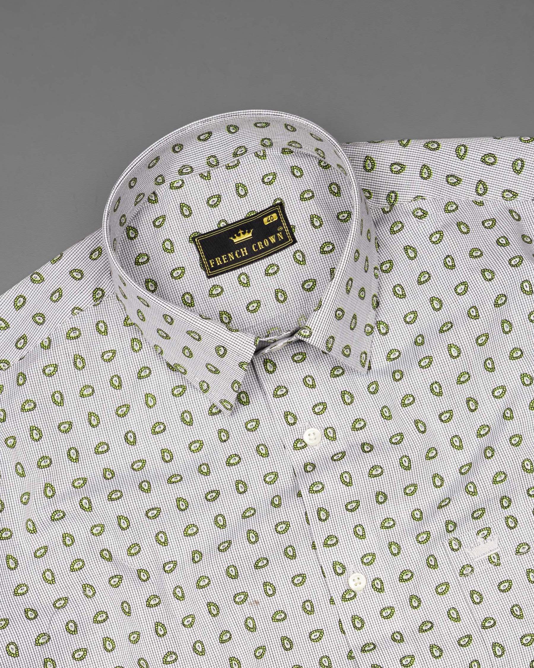 White And Jasmine Green Paisley Printed Premium Cotton Shirt