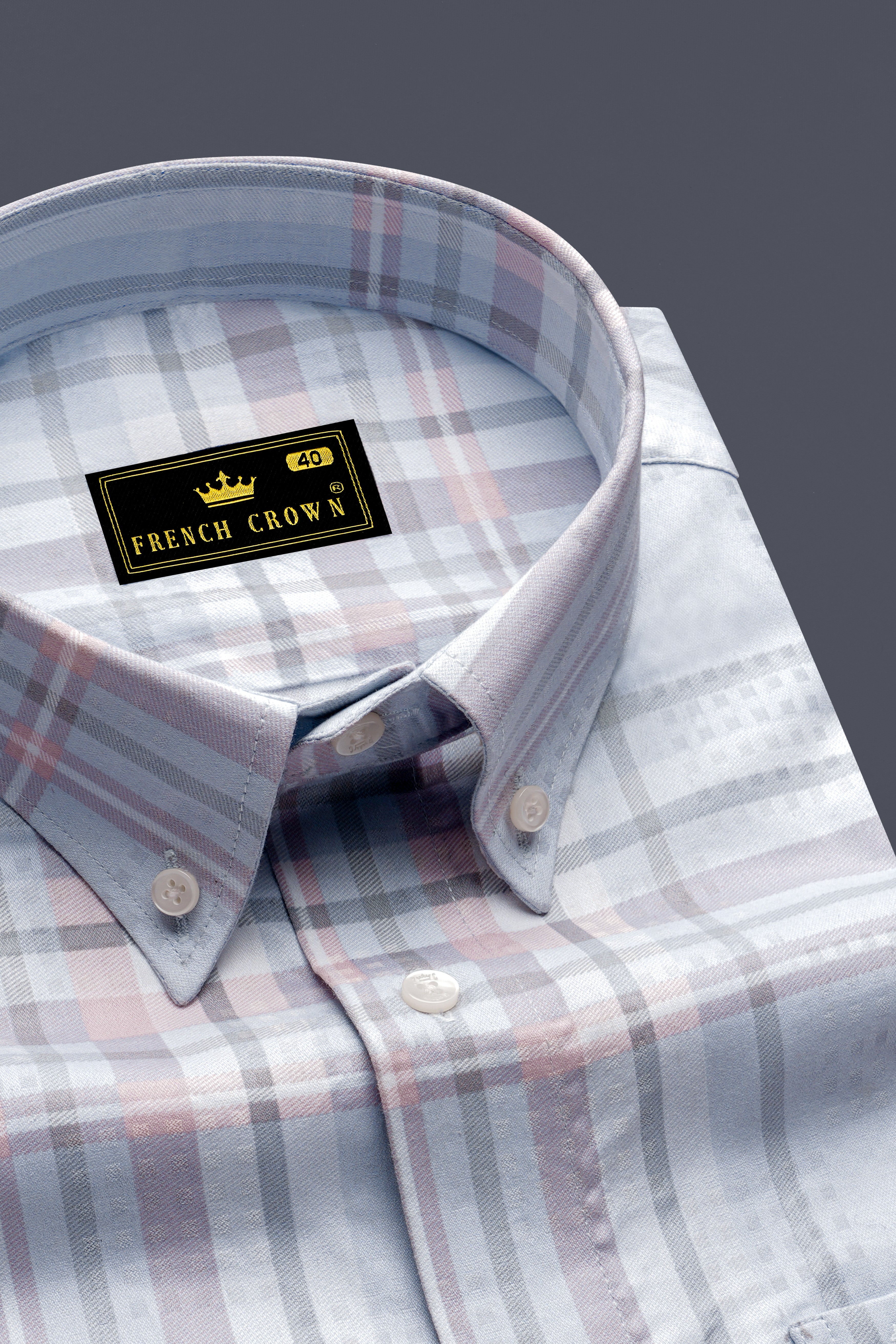 Geyser Gray Plaid Dobby Textured Premium Giza Cotton Shirt