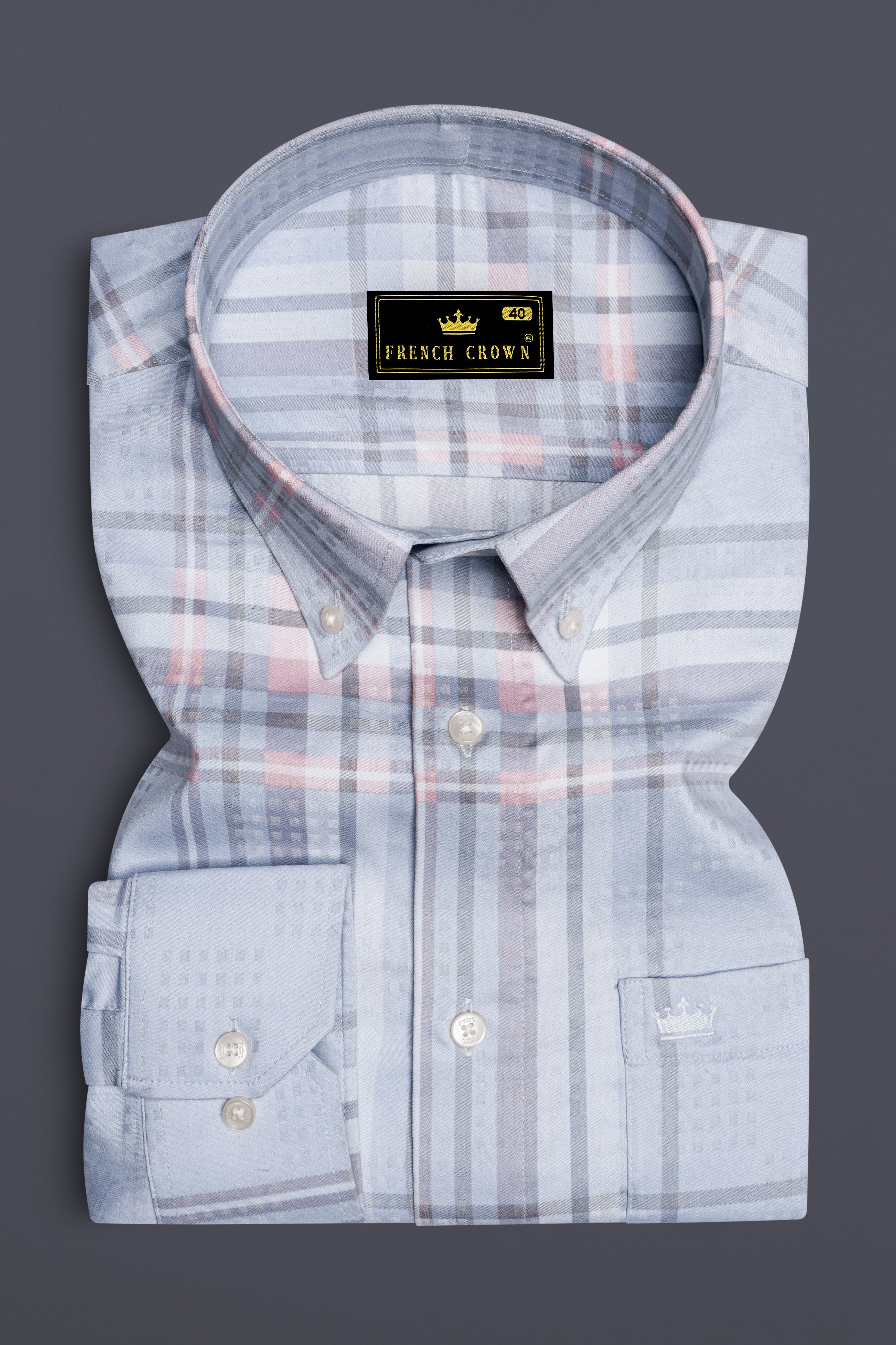 Geyser Gray Plaid Dobby Textured Premium Giza Cotton Shirt