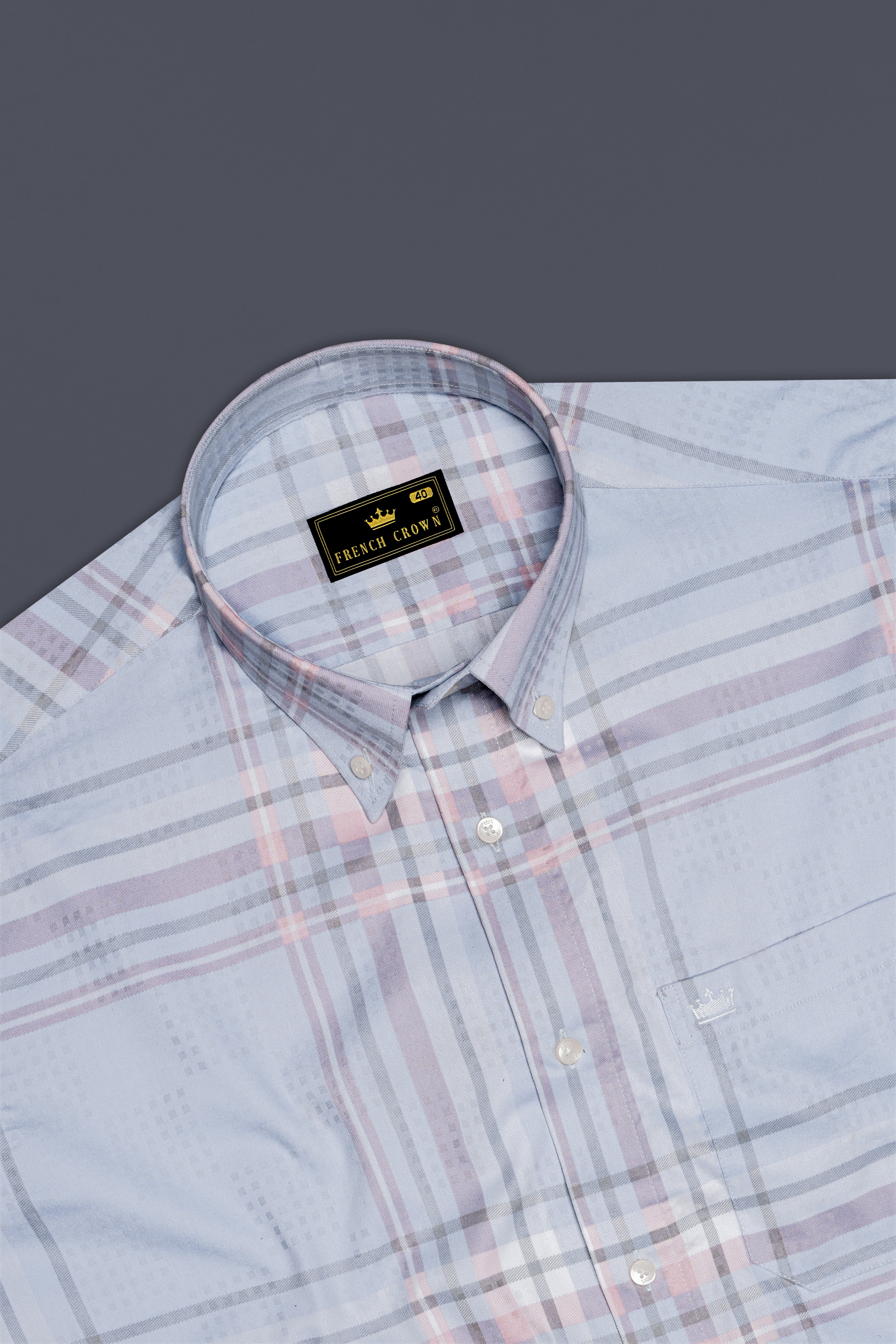 Geyser Gray Plaid Dobby Textured Premium Giza Cotton Shirt
