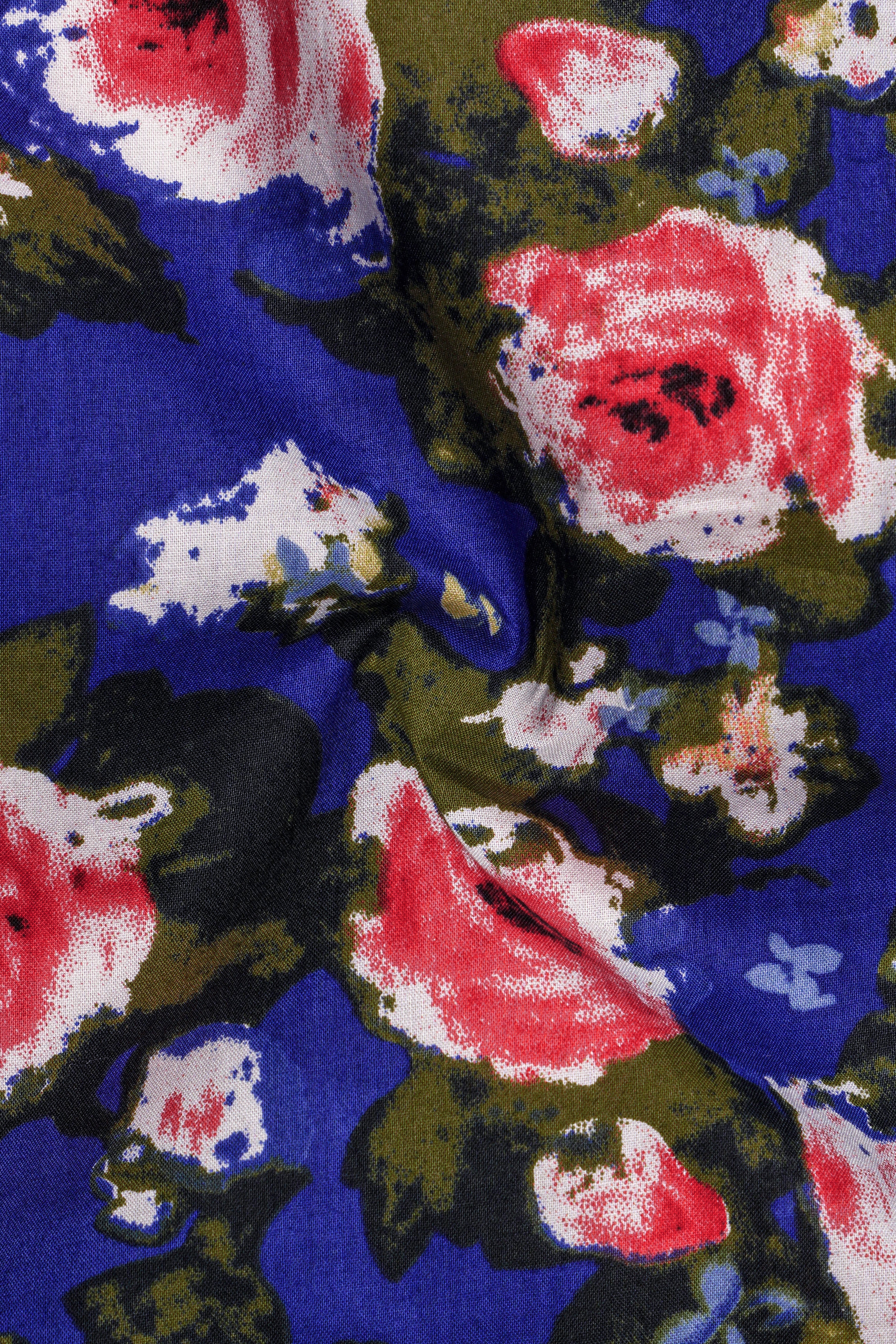 Medium Slate Blue Floral Printed Premium Cotton Shirt