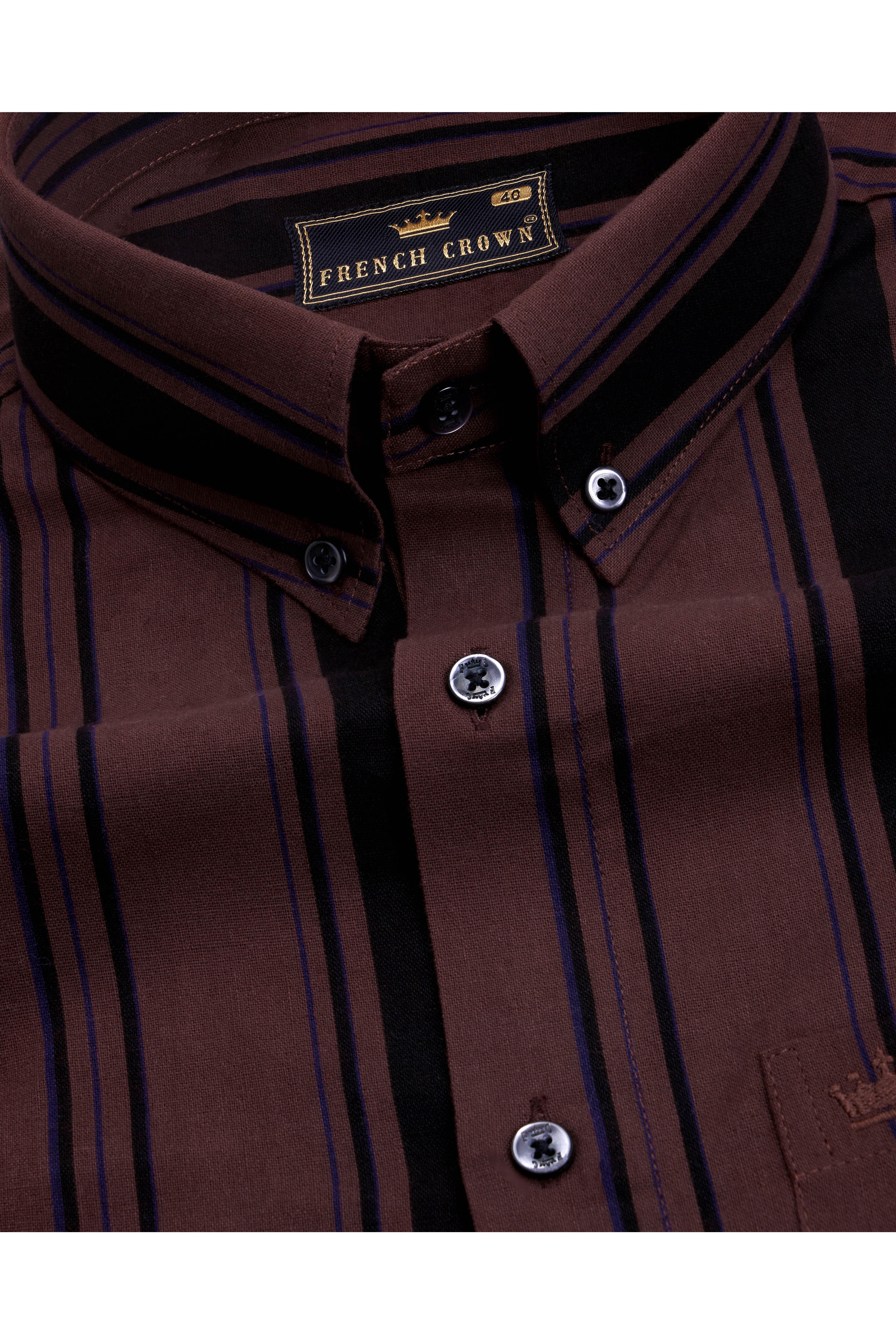 Matterhorn Brown Striped with Funky Cat Printed Royal Oxford Designer Shirt