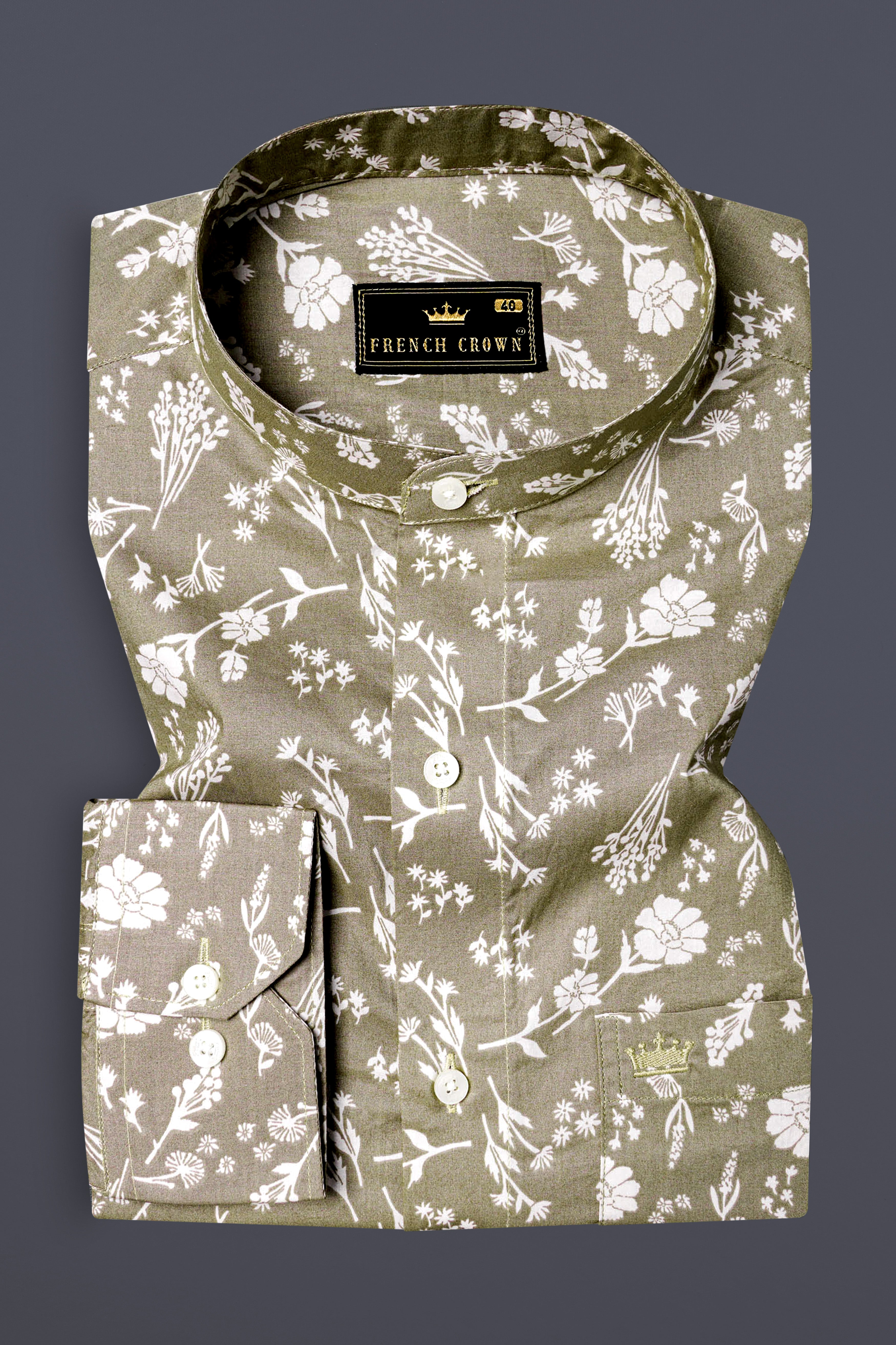 Sandrift Beige Floral Printed Premium Cotton Shirt