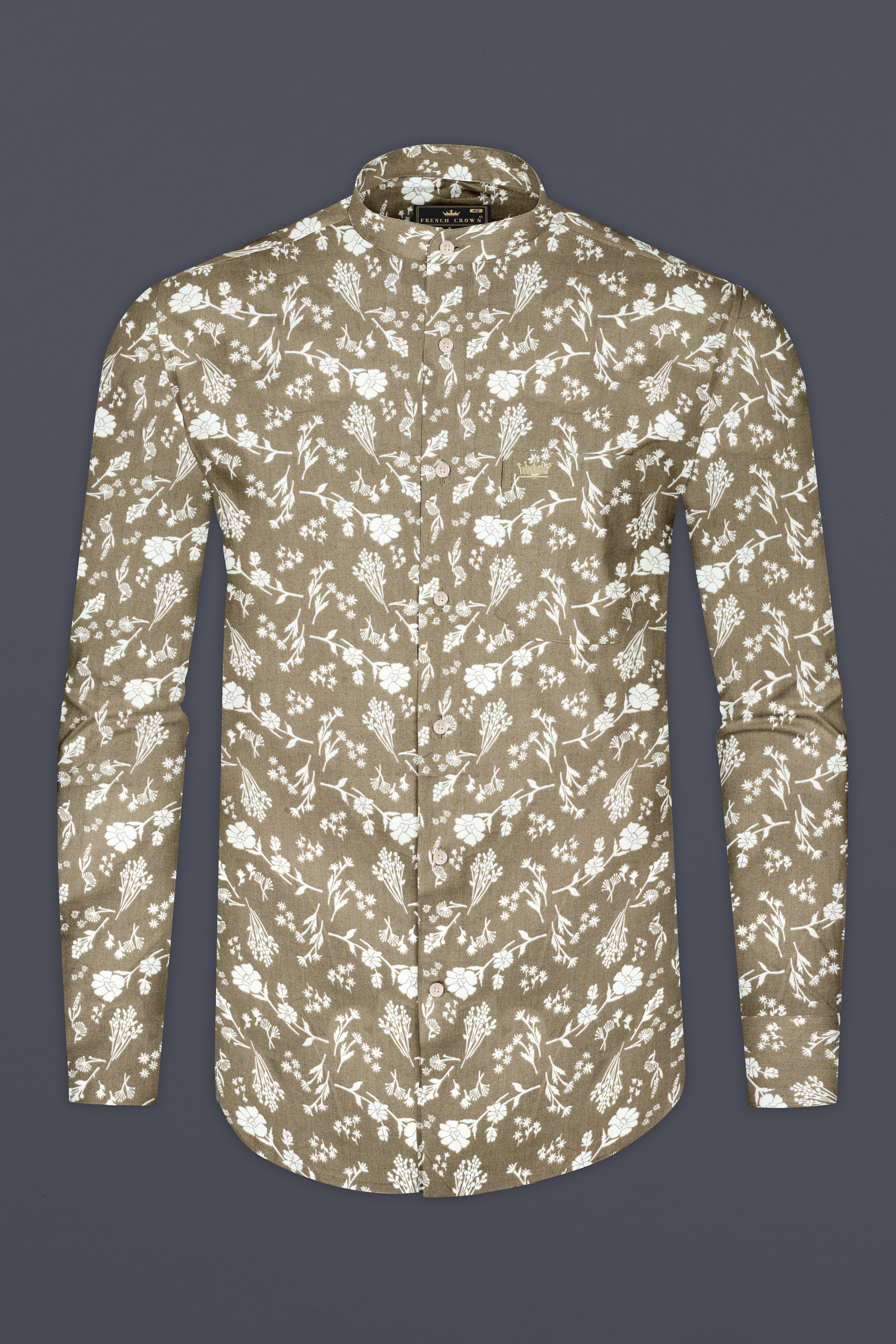 Sandrift Beige Floral Printed Premium Cotton Shirt