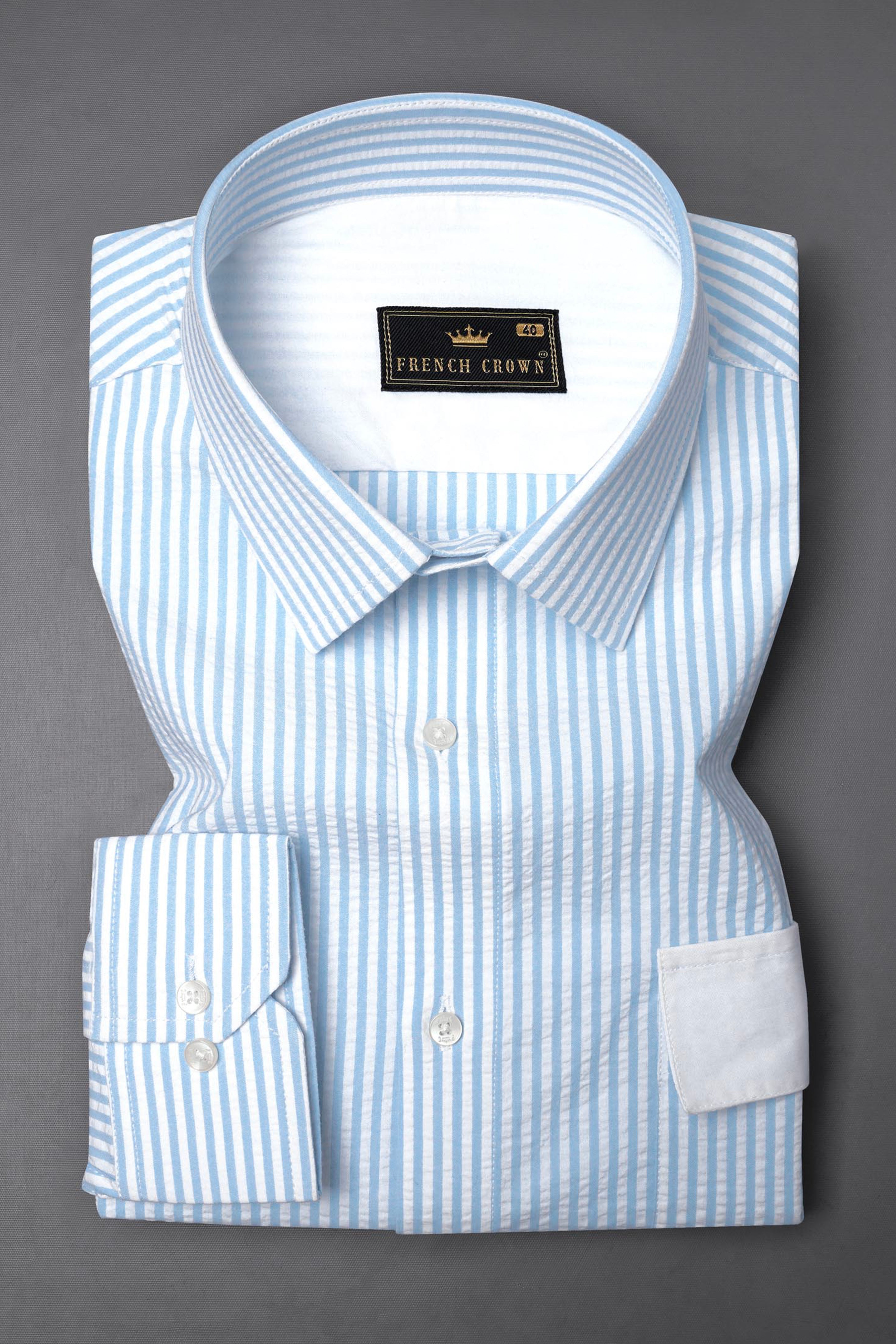 Casper Blue and White Pinstriped Premium Cotton Designer Shirt