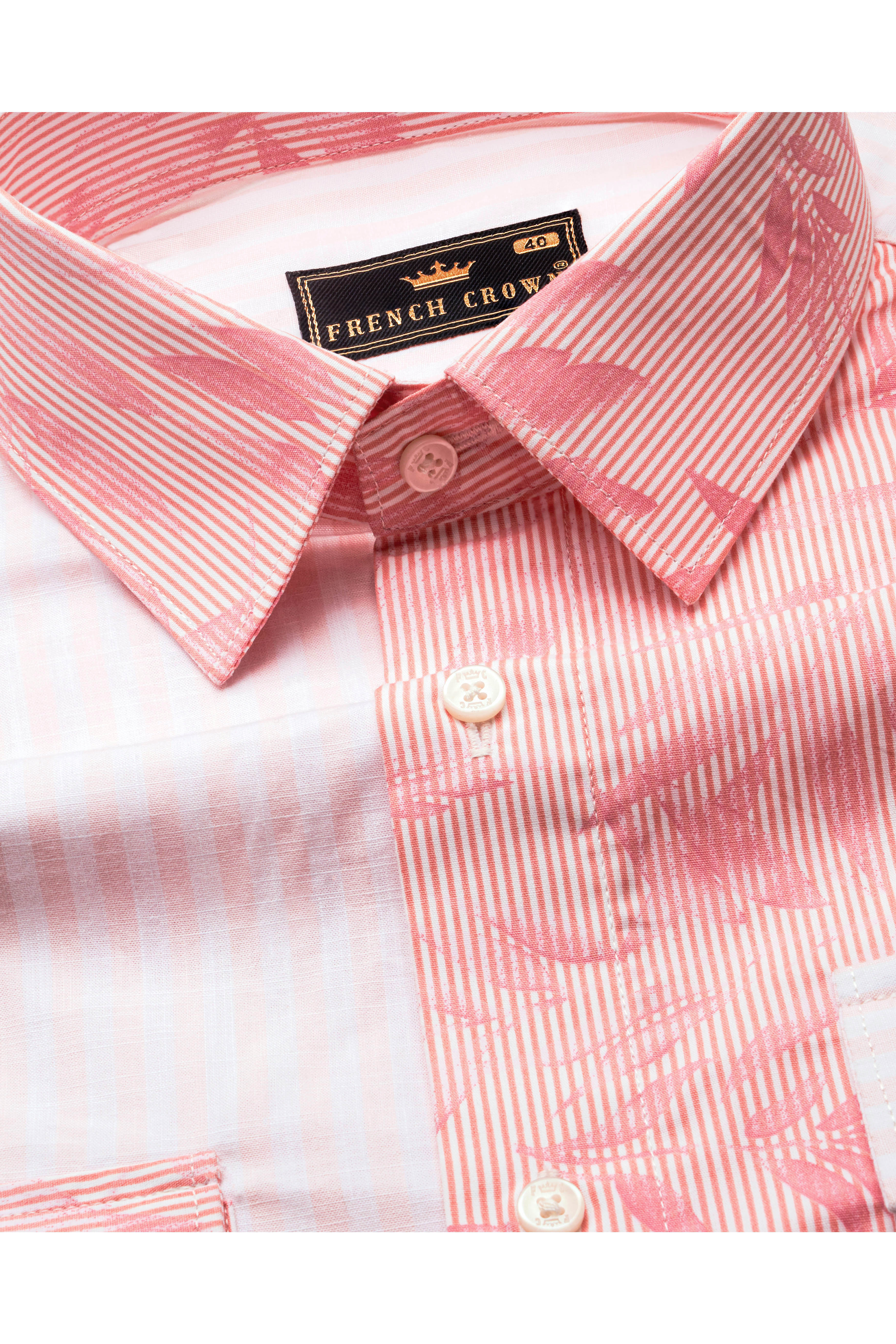 Salmon Peach with Flamingo Bird Embroidered Premium Cotton Designer Shirt