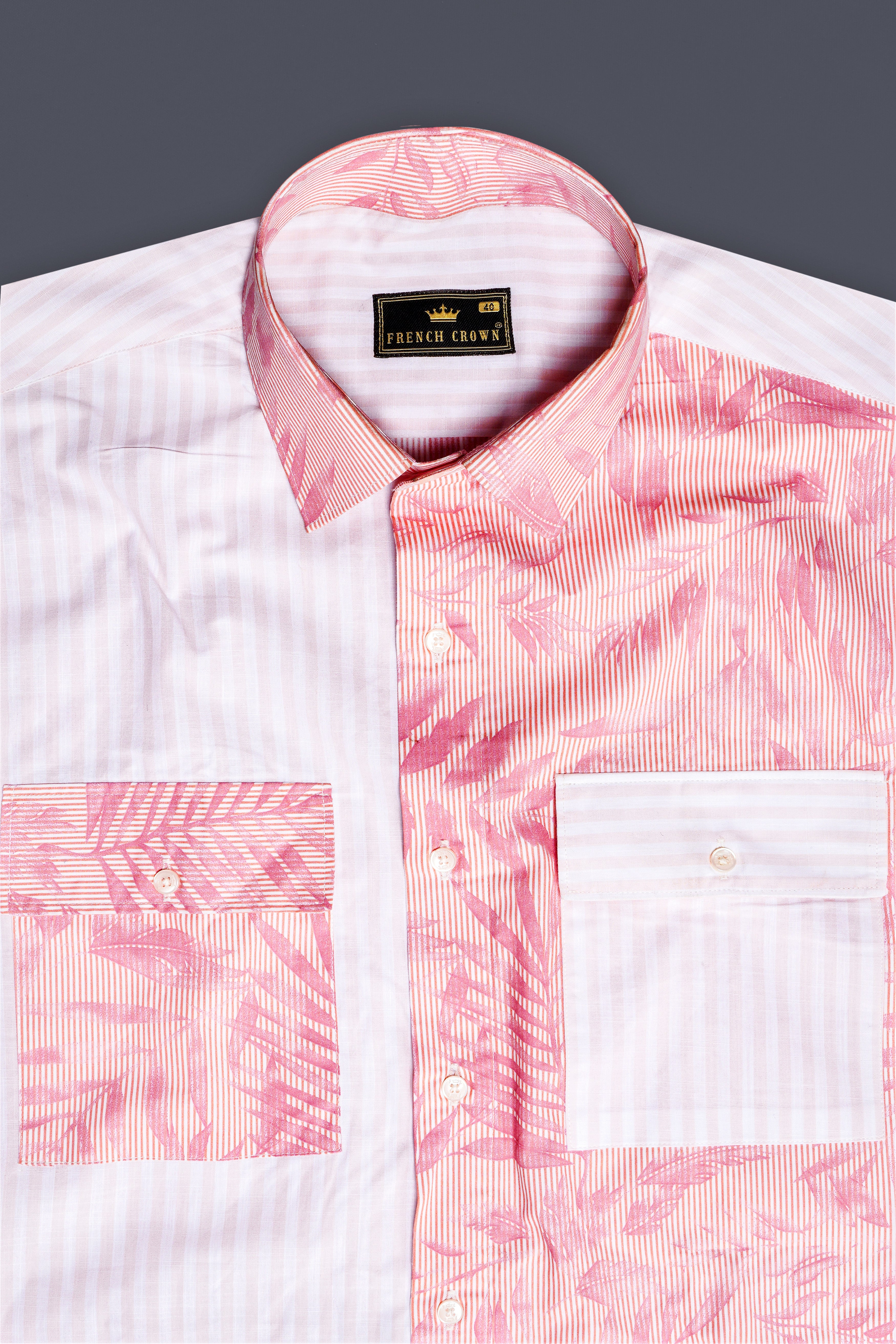 Salmon Peach Leaves Printed Premium Cotton Designer Shirt