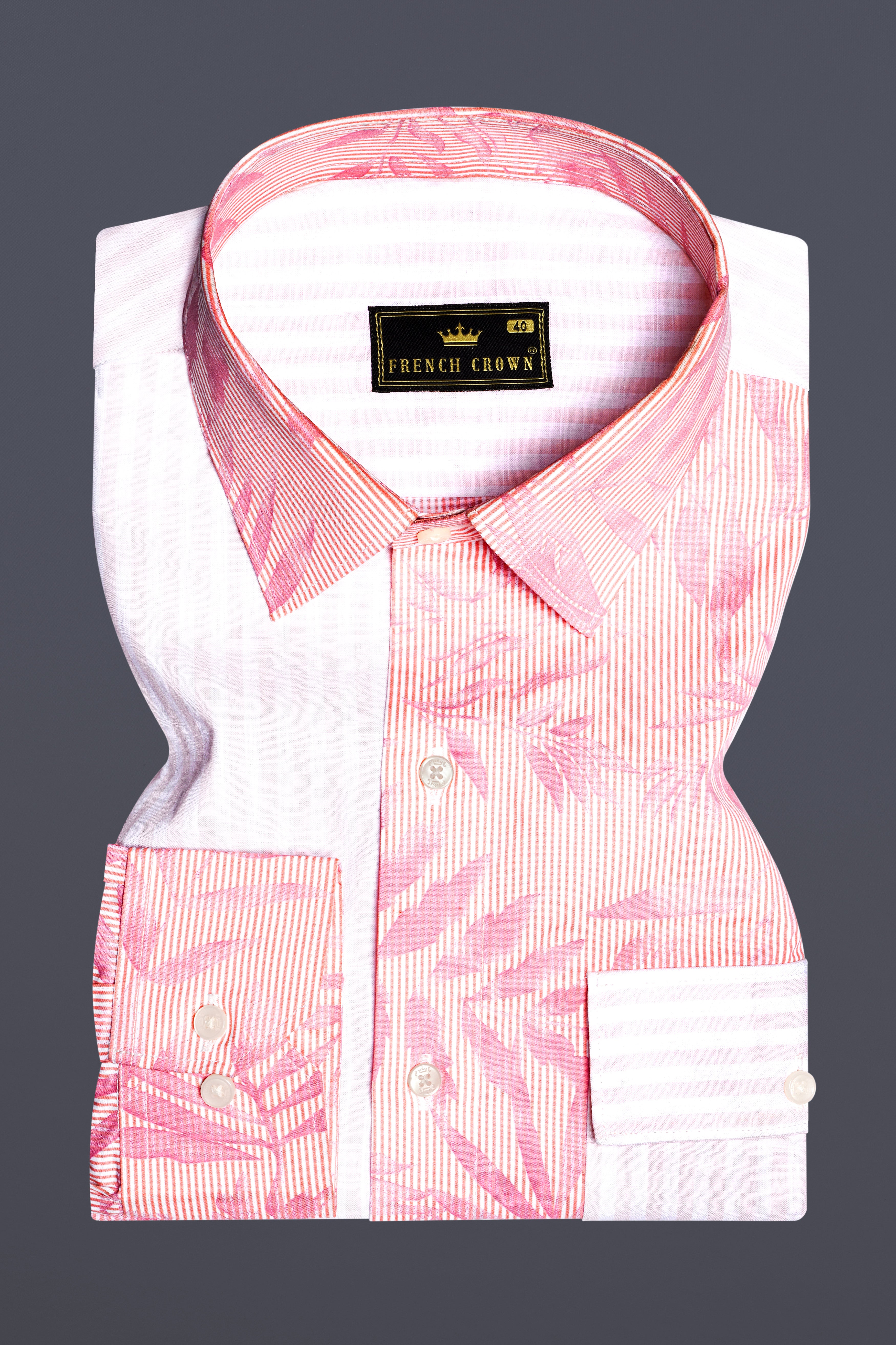 Salmon Peach Leaves Printed Premium Cotton Designer Shirt