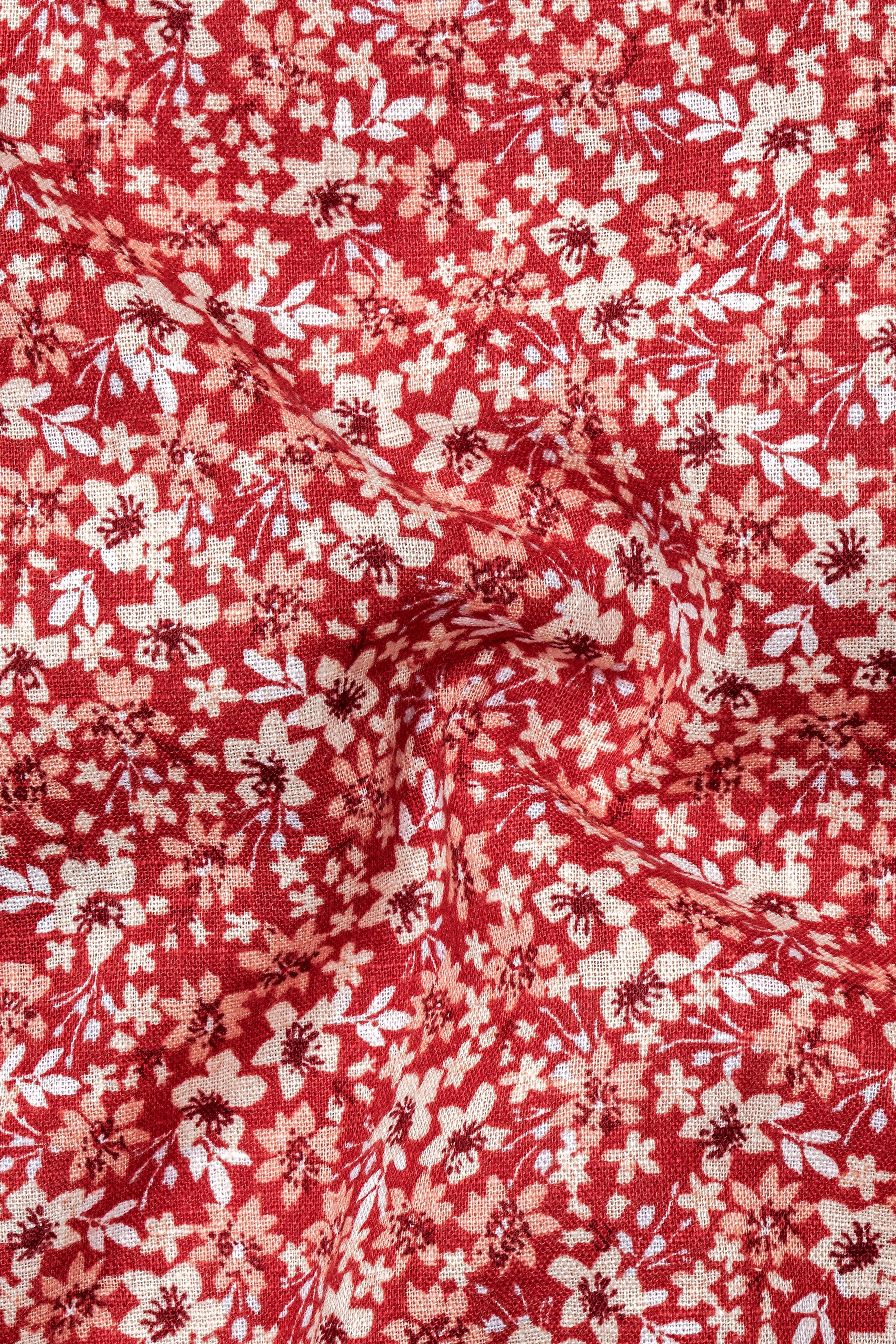 Flush Mahogany Red Ditzy Printed Luxurious Linen Shirt