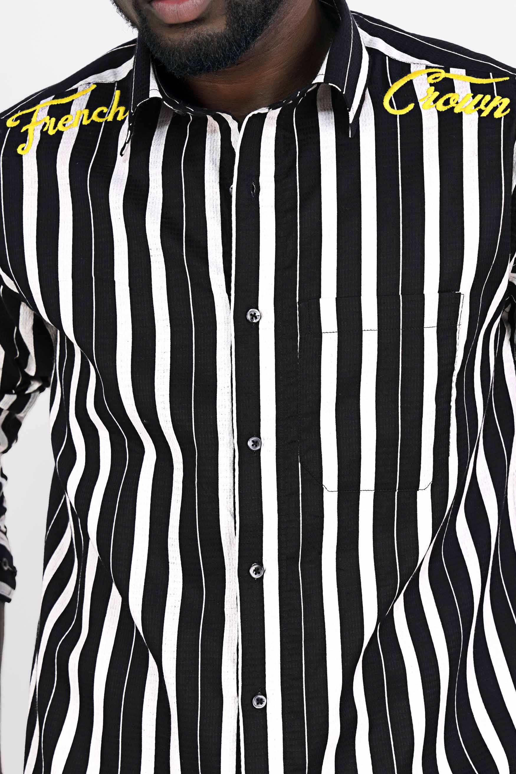 Jade Black and White Striped Embroiderd Dobby Textured Premium Giza Cotton Signature Designer Shirt 7879-BLK-E169-38, 7879-BLK-E169-H-38, 7879-BLK-E169-39, 7879-BLK-E169-H-39, 7879-BLK-E169-40, 7879-BLK-E169-H-40, 7879-BLK-E169-42, 7879-BLK-E169-H-42, 7879-BLK-E169-44, 7879-BLK-E169-H-44, 7879-BLK-E169-46, 7879-BLK-E169-H-46, 7879-BLK-E169-48, 7879-BLK-E169-H-48, 7879-BLK-E169-50, 7879-BLK-E169-H-50, 7879-BLK-E169-52, 7879-BLK-E169-H-52