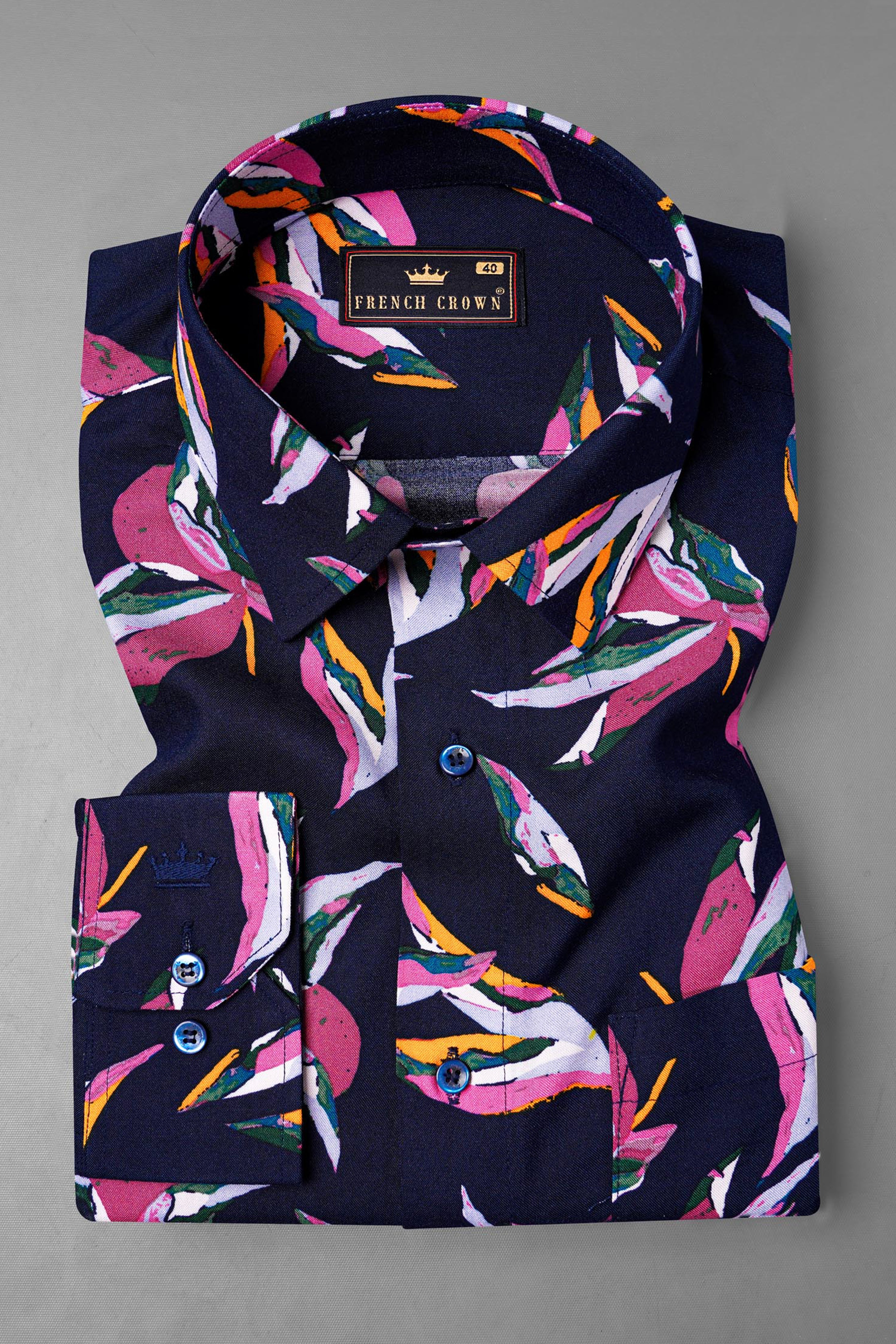 Mirage Blue With Fandango Pink Floral Printed Premium Tencel Shirt