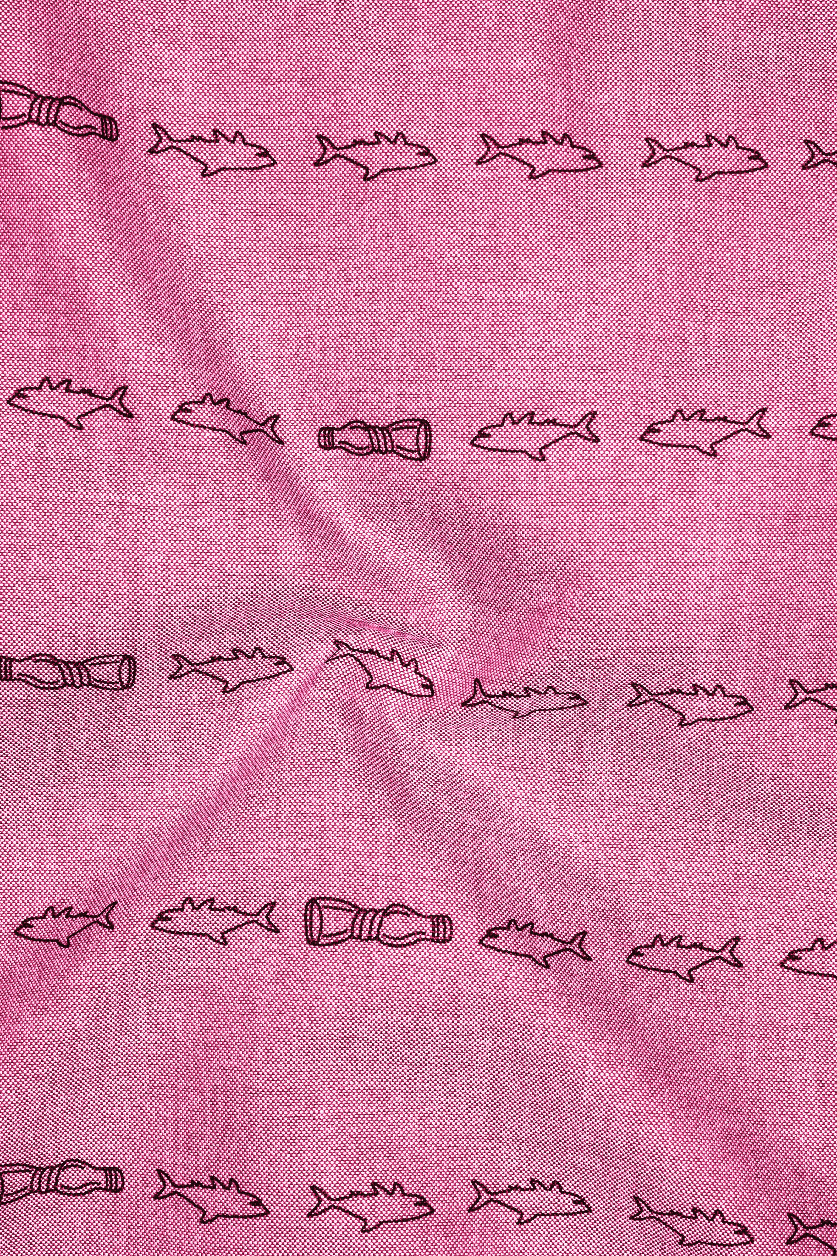 Falcon Pink With Blue Fish Printed Royal Oxford Shirt