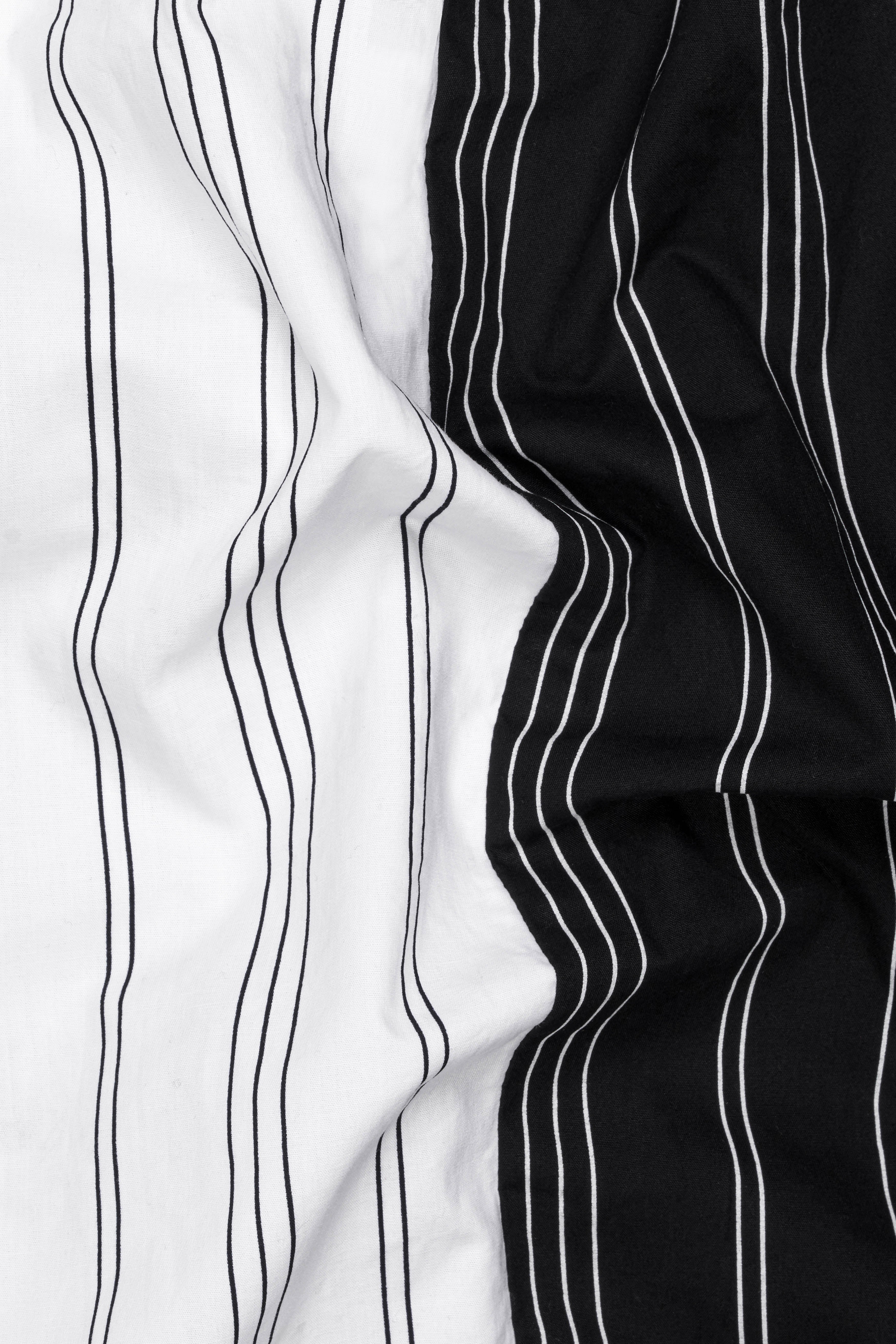 Bright White and Black Striped Twill Premium Cotton Designer Shirt
