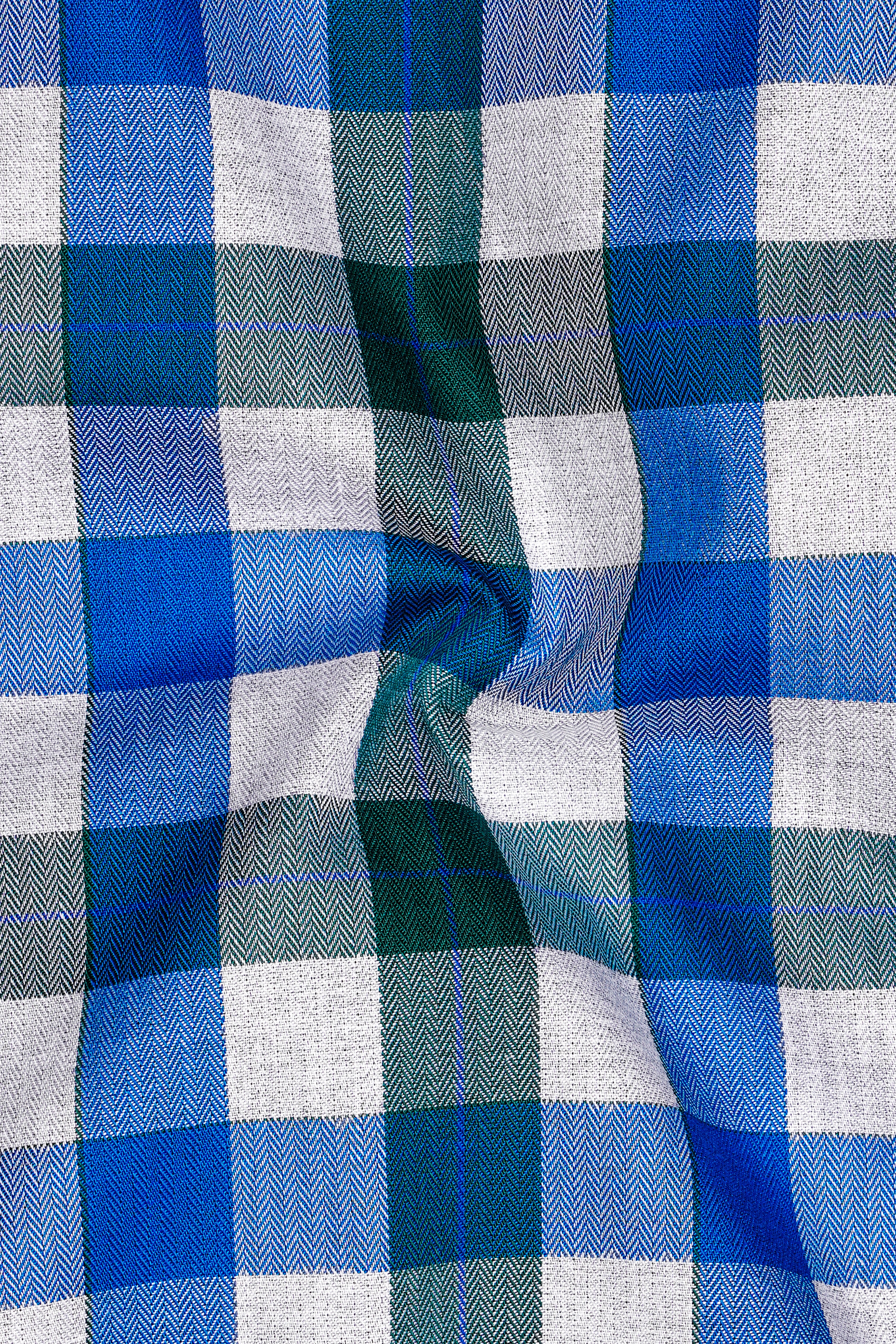 Mackerel Blue and Surfie Green Checkered Herringbone Premium Cotton Shirt