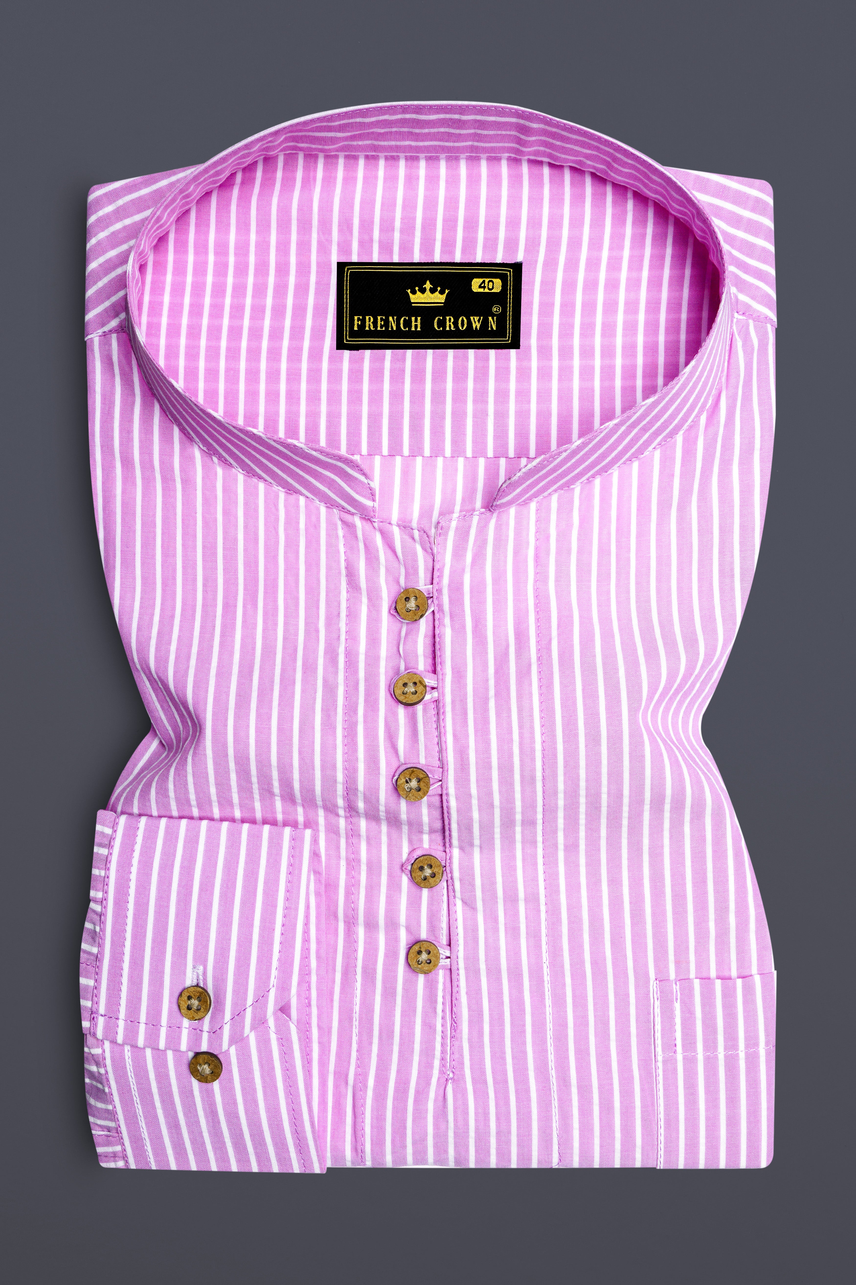 Melanie Pink With White Striped Seersucker Giza Cotton Kurta Shirt