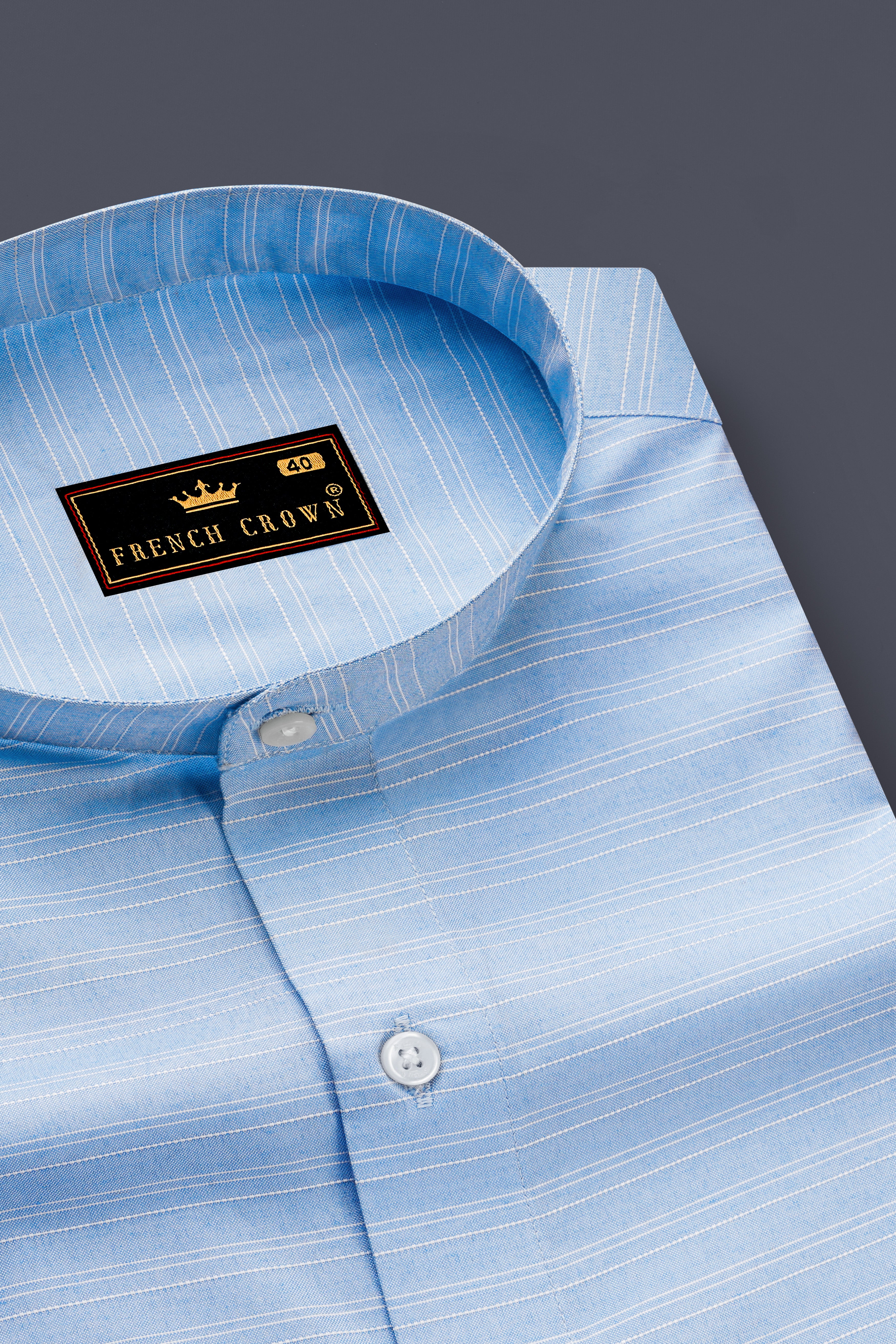 Pale Cerulean Blue With White Striped Dobby Textured Premium Giza Cotton Shirt