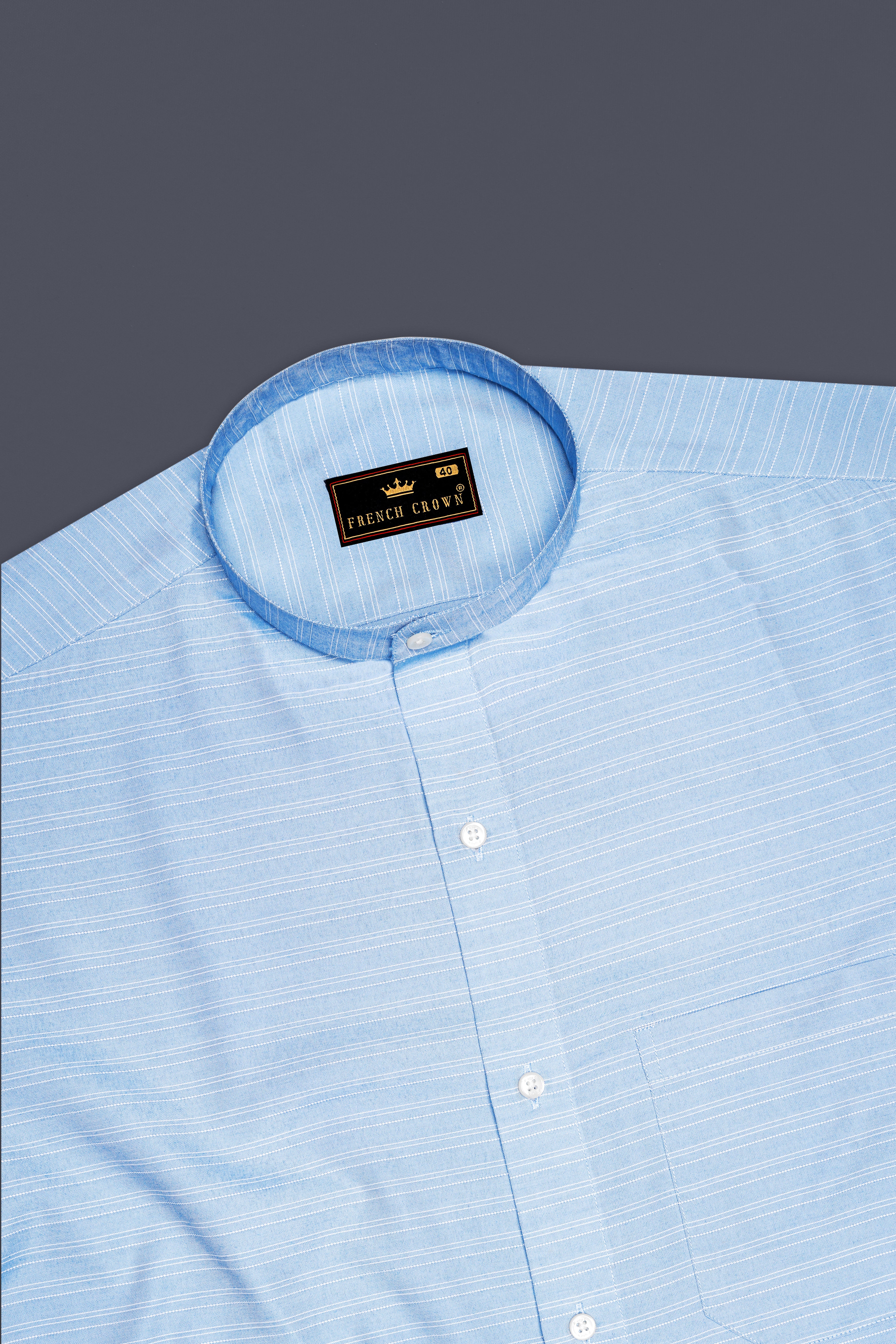 Pale Cerulean Blue With White Striped Dobby Textured Premium Giza Cotton Shirt