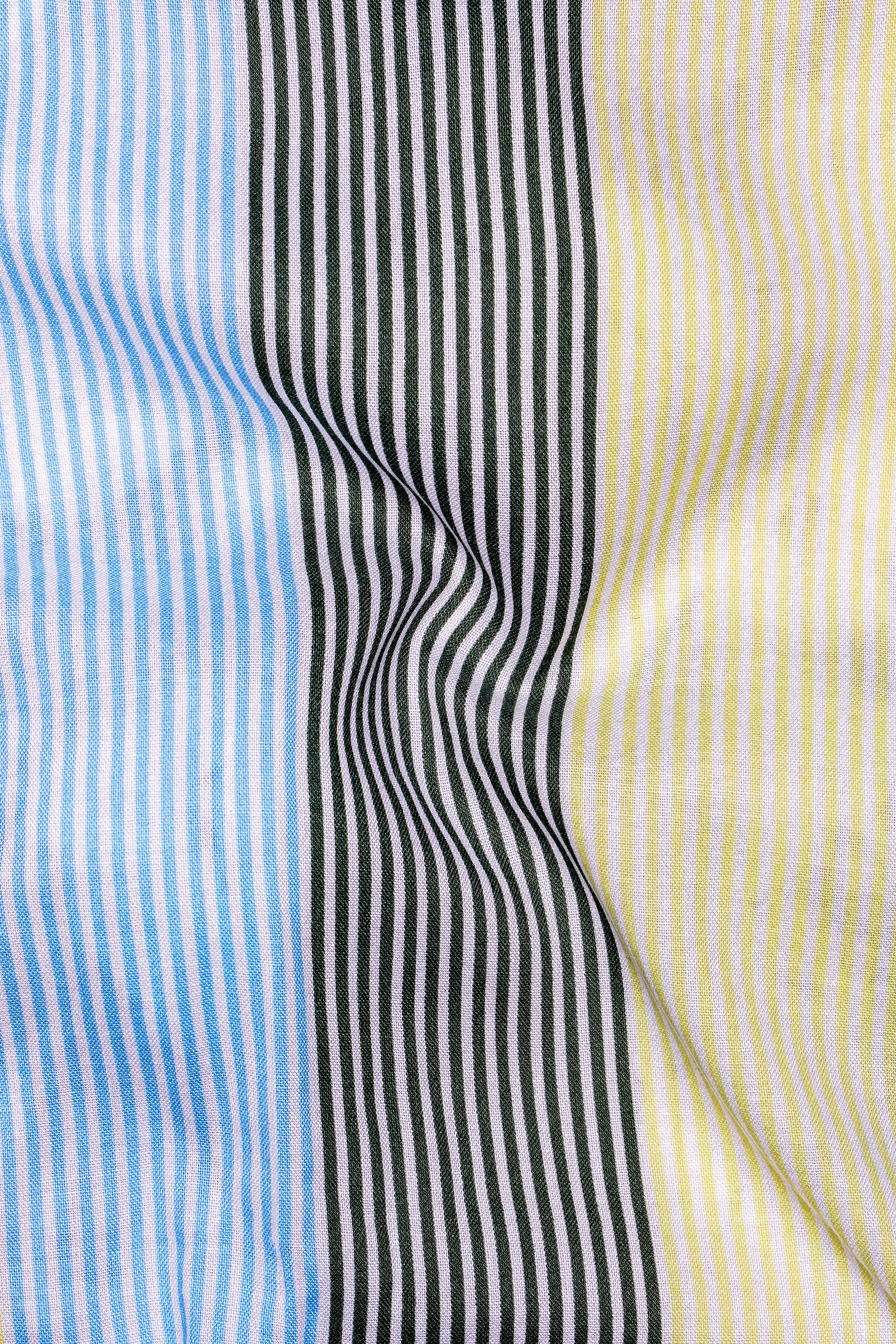 Raffia Beige with Botticelli Blue and Asparagus Green Pinstriped Tencel Premium Cotton Kurta Shirt