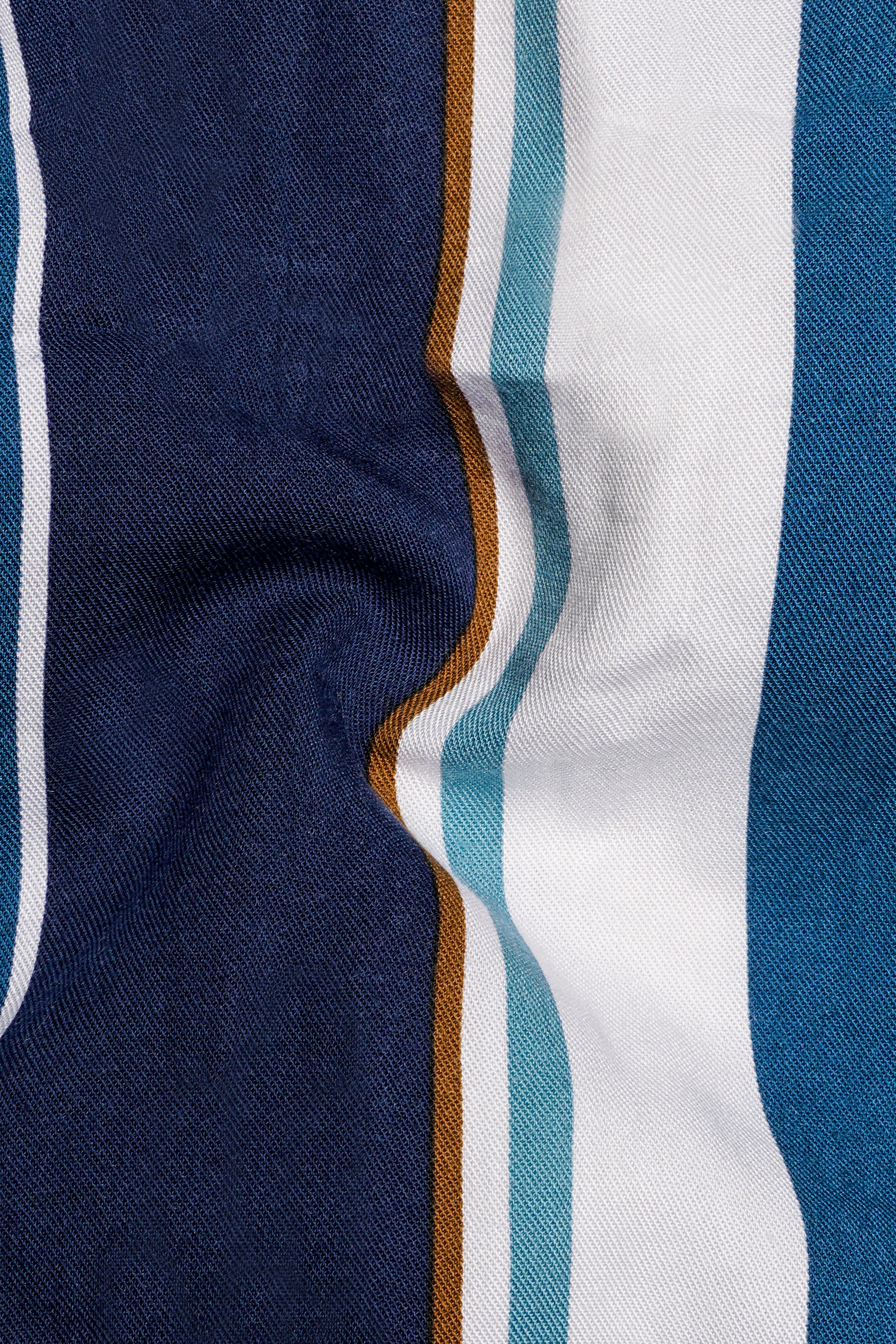 Bright White with Shakespeare Blue and Cyprus Blue Striped Premium Tencel Kurta Shirt