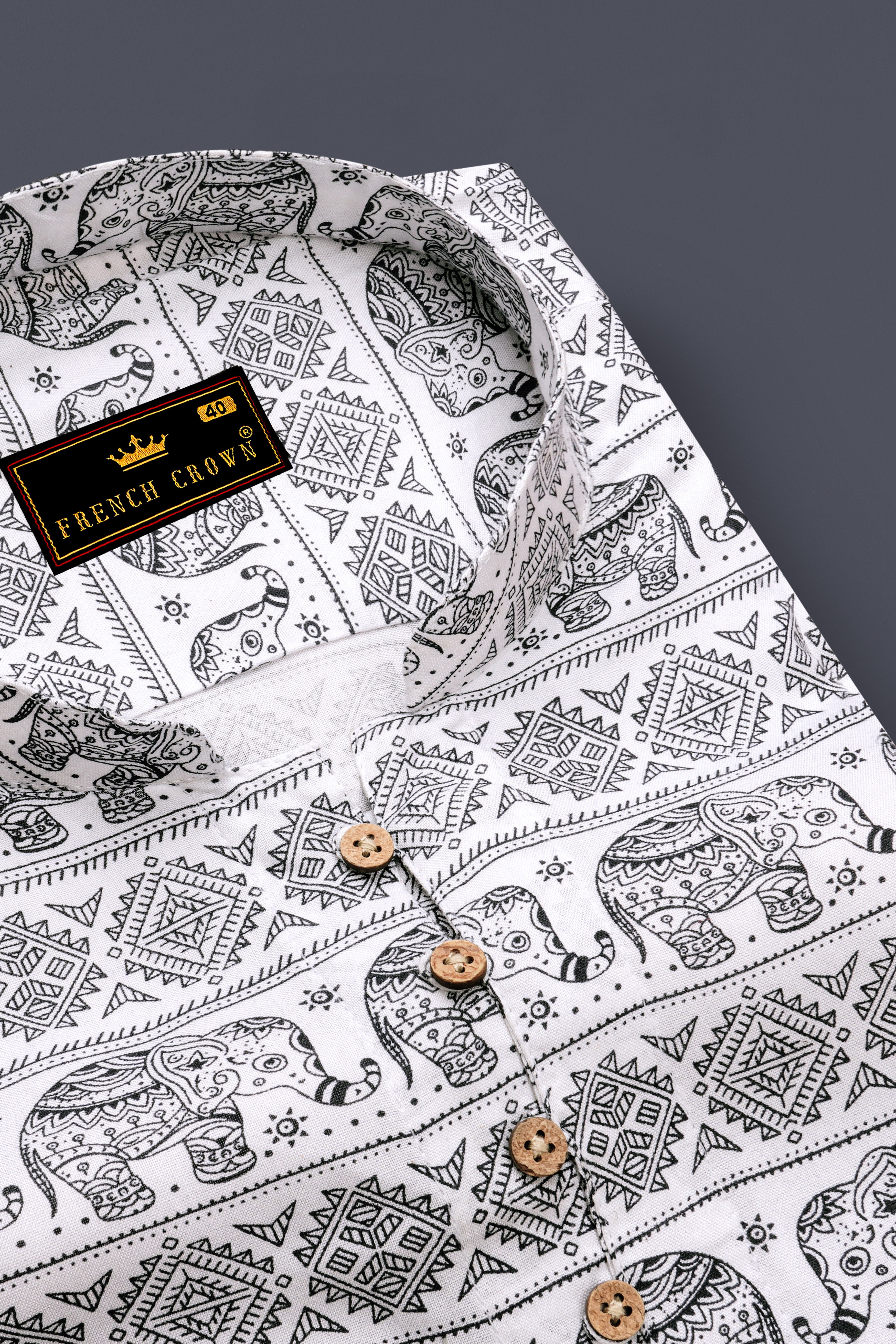 Bright White and Black Tribal Printed Premium Tencel Kurta Shirt