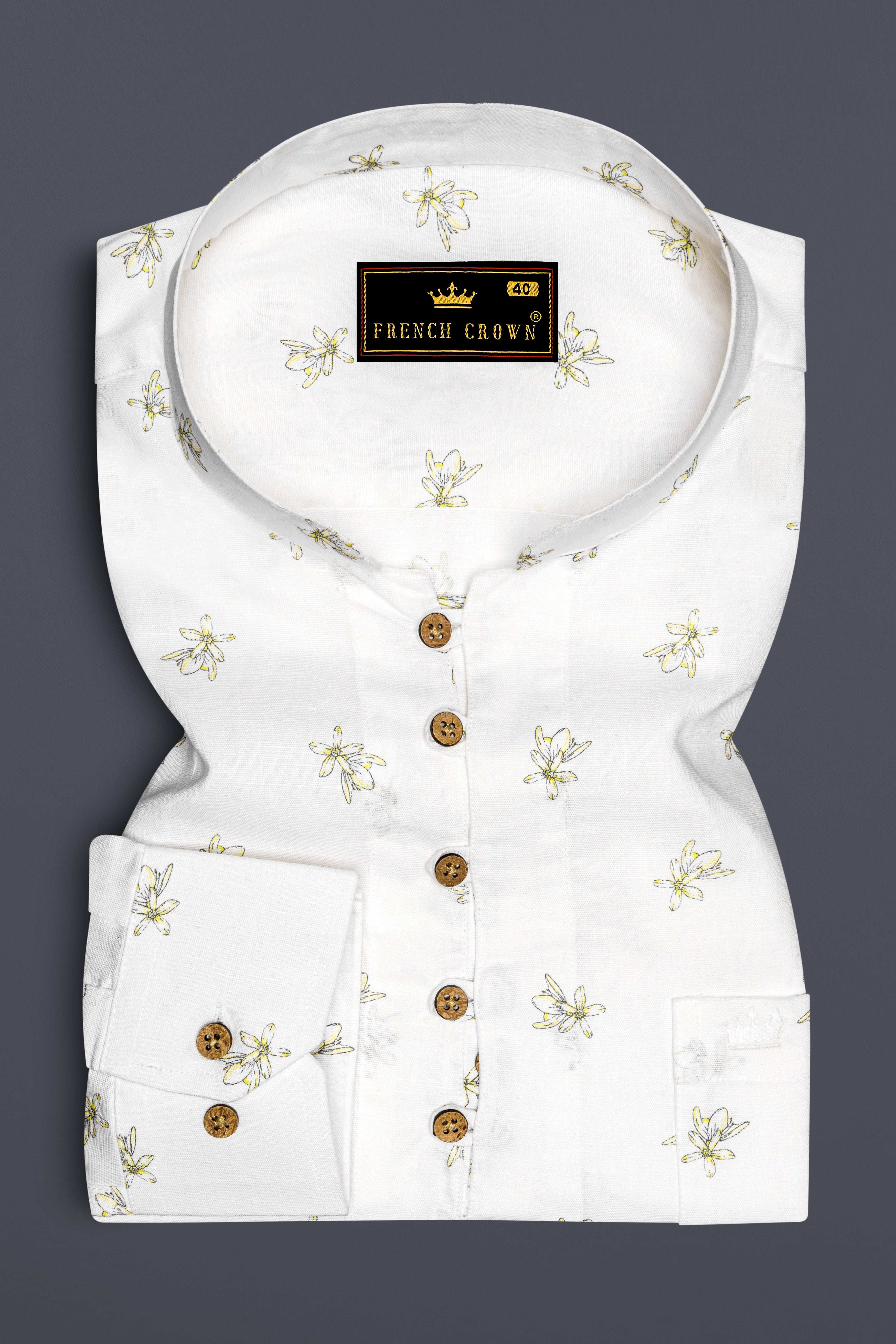 Off White Ditzy Floral Printed Luxurious Linen Kurta Shirt