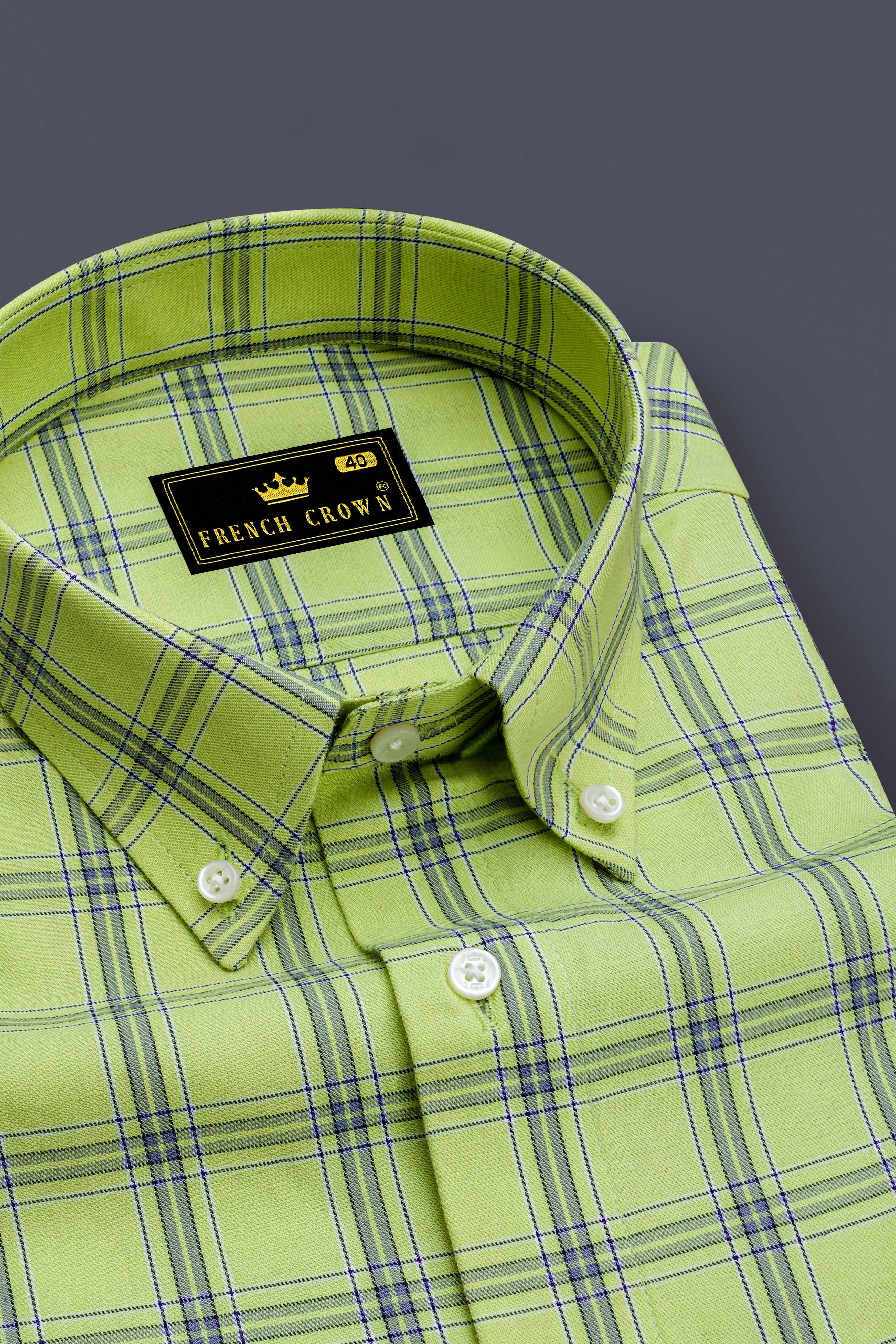 Pine Glade Green With Gray Twill Windowpane Premium Cotton Shirt