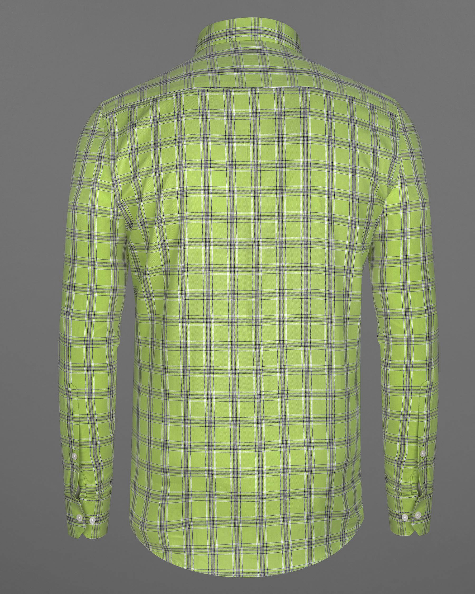 Pine Glade Green With Gray Twill Windowpane Premium Cotton Shirt