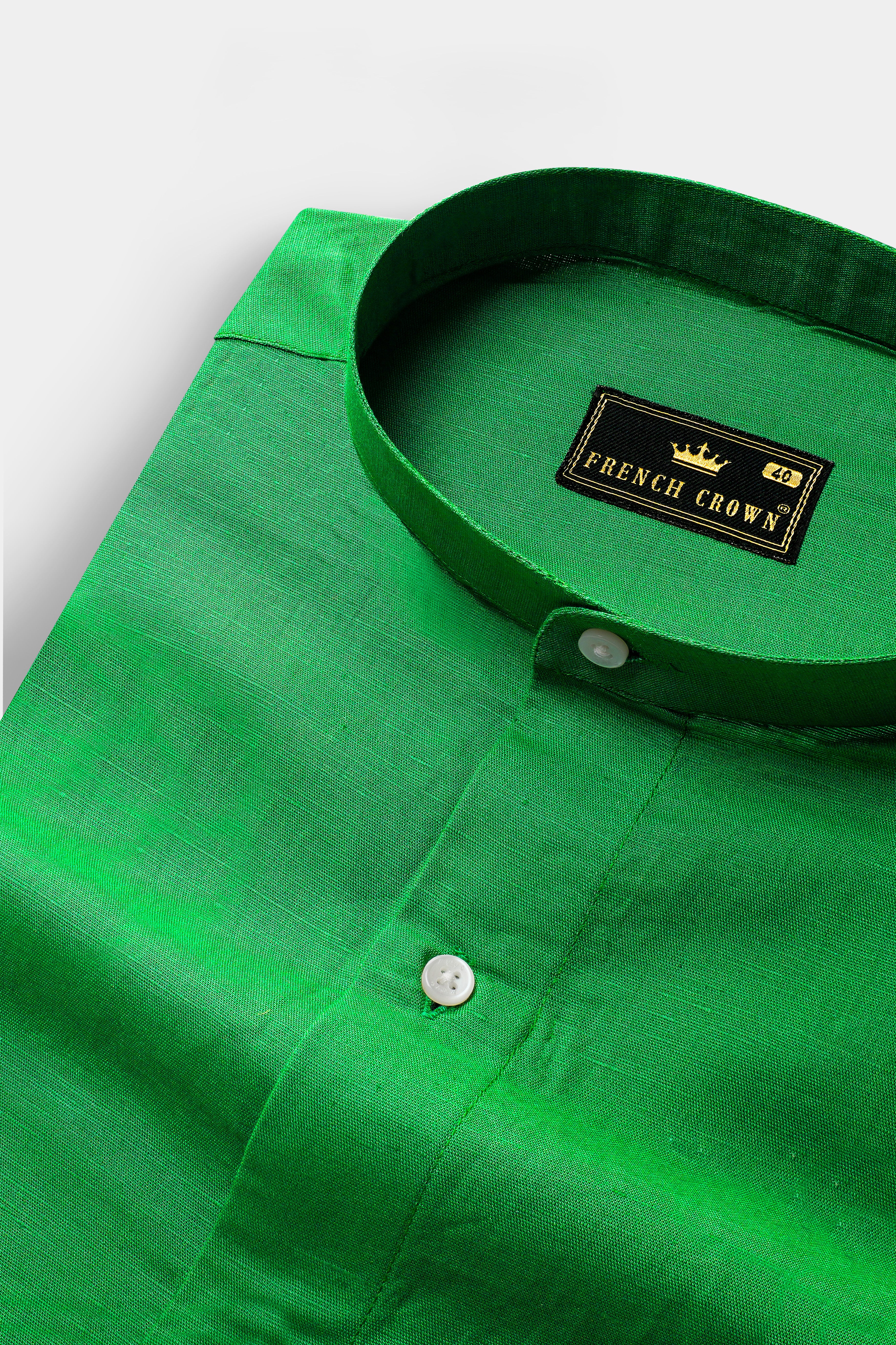 Salem Green Luxurious Linen Mandarin Collar Shirt