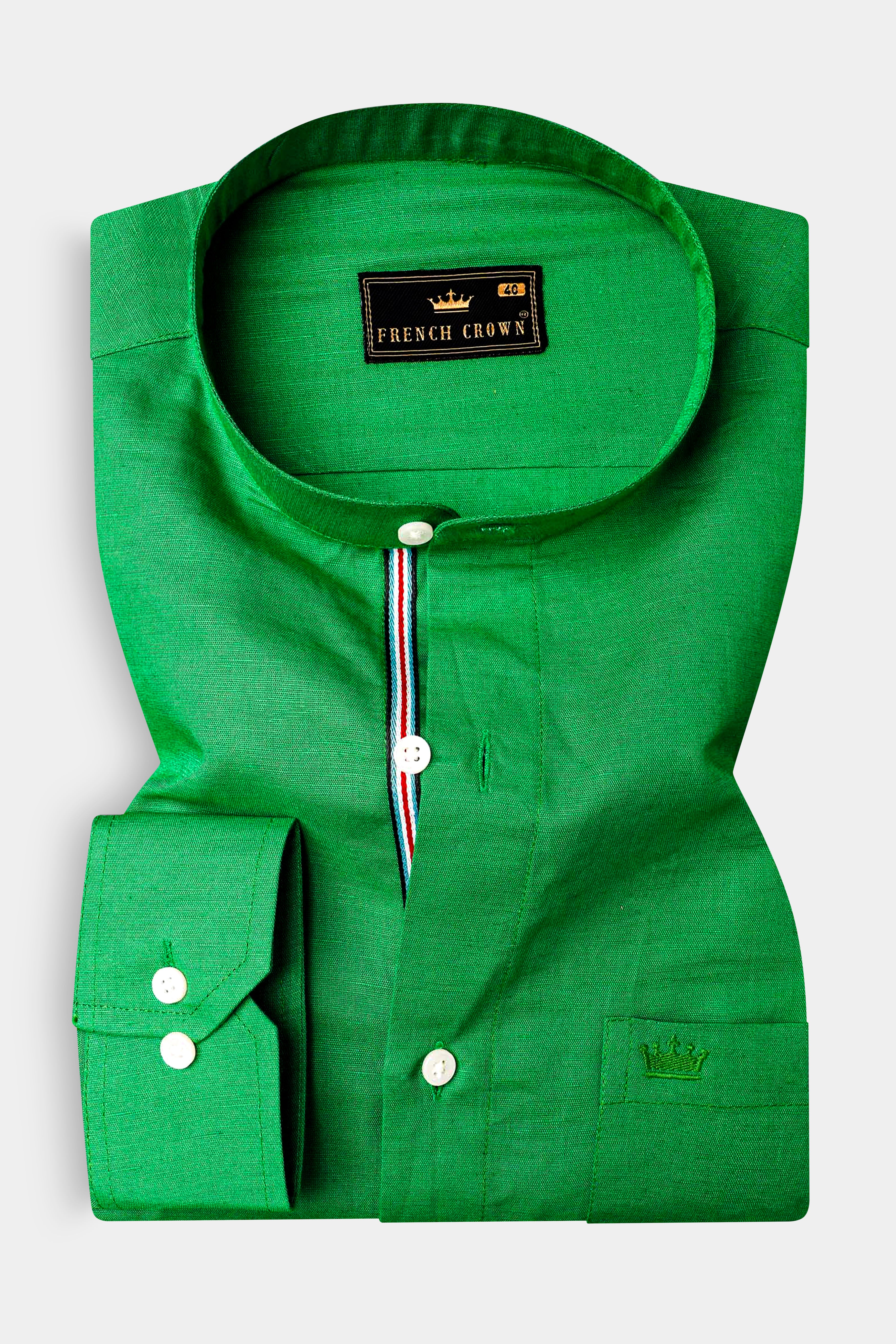 Salem Green Luxurious Linen Mandarin Collar Shirt