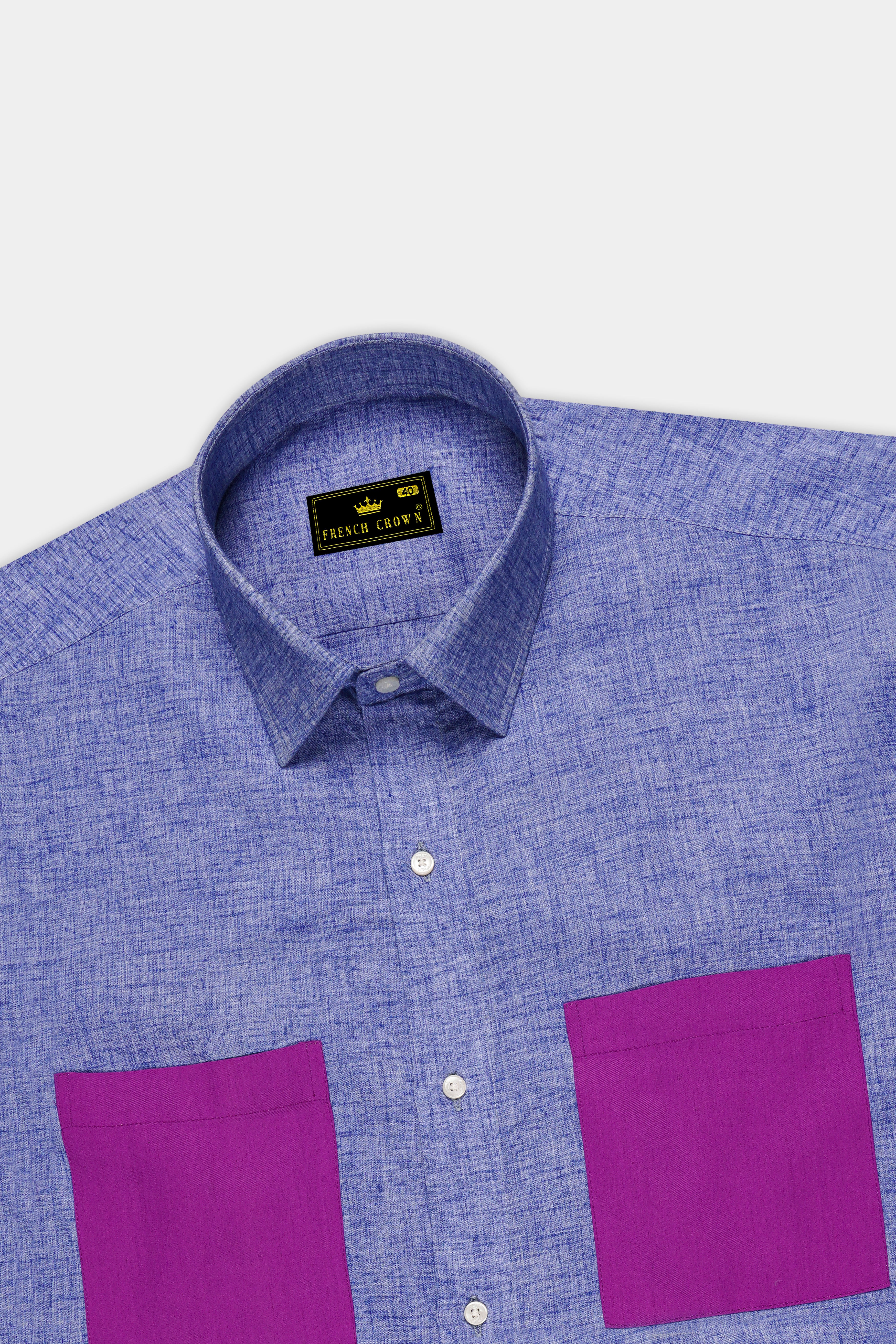 Chetwode Blue With Purple Two Side Pocket Chambray Premium Cotton Designer Shirt